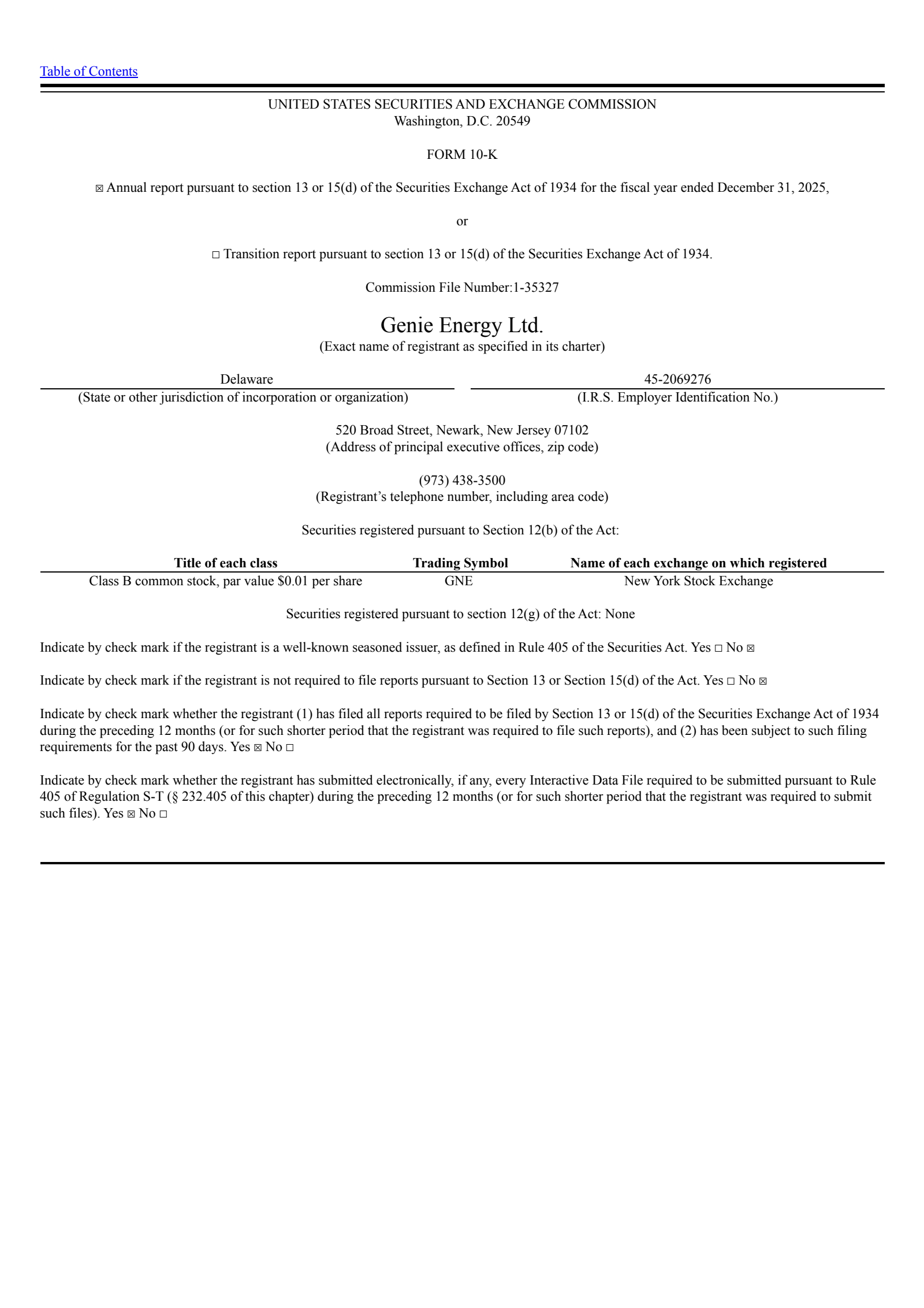Genie Energy's Q4 2025 Annual report