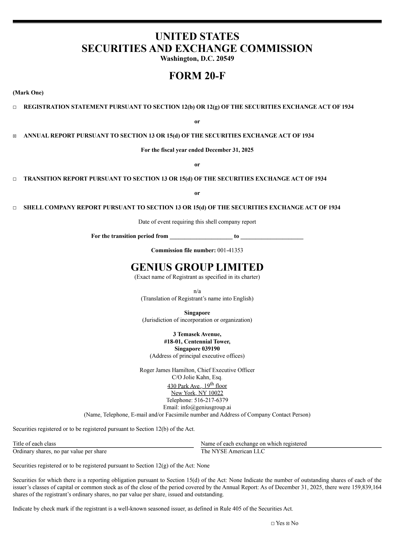 Genius Group's H2 2025 Annual report