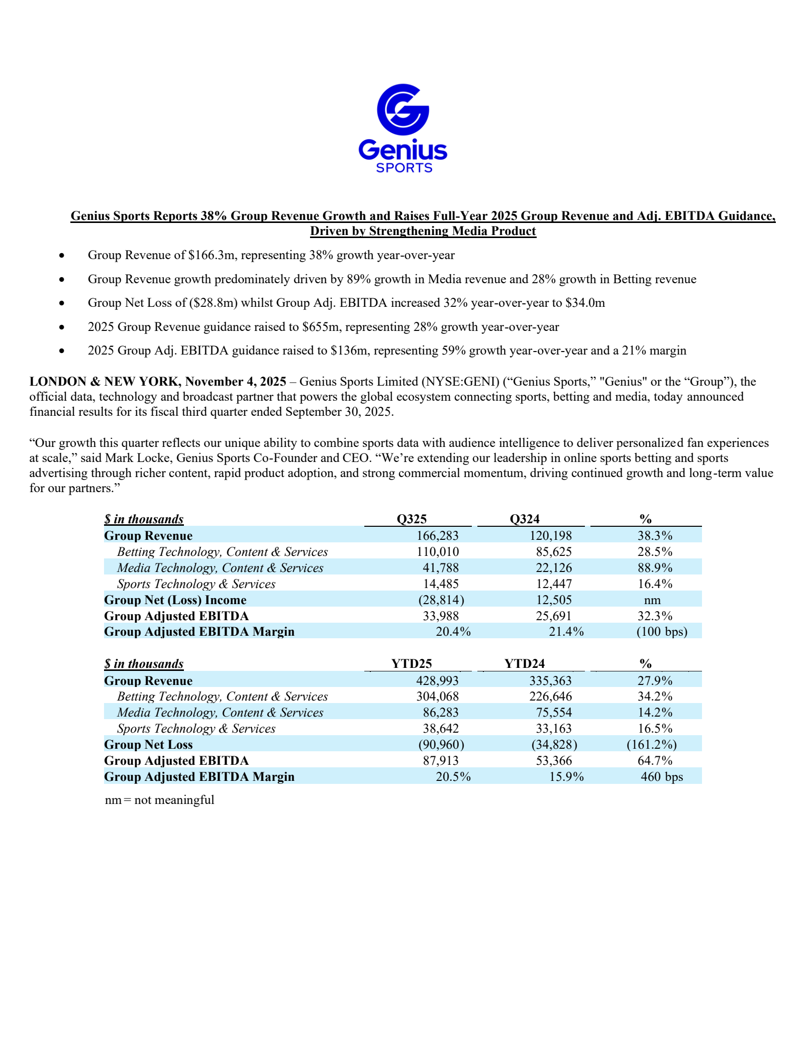 Genius Sports' Q3 2025 Earnings Release