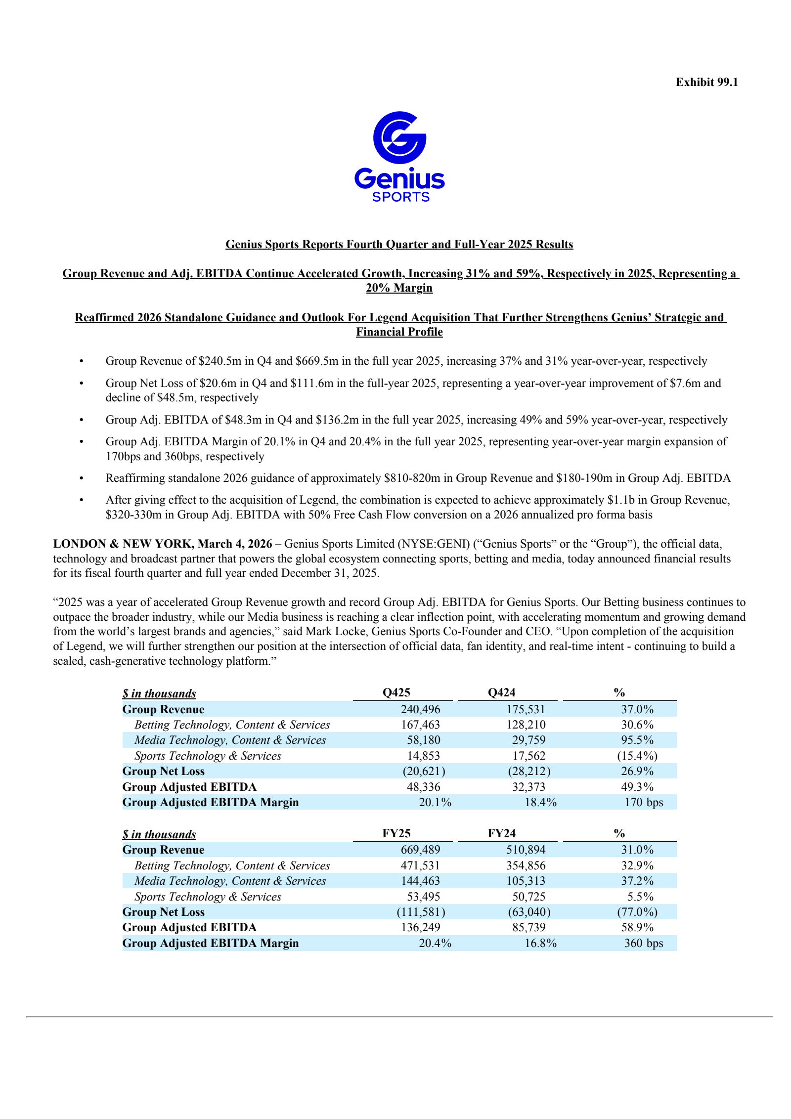 Genius Sports' Q4 2025 Press Release