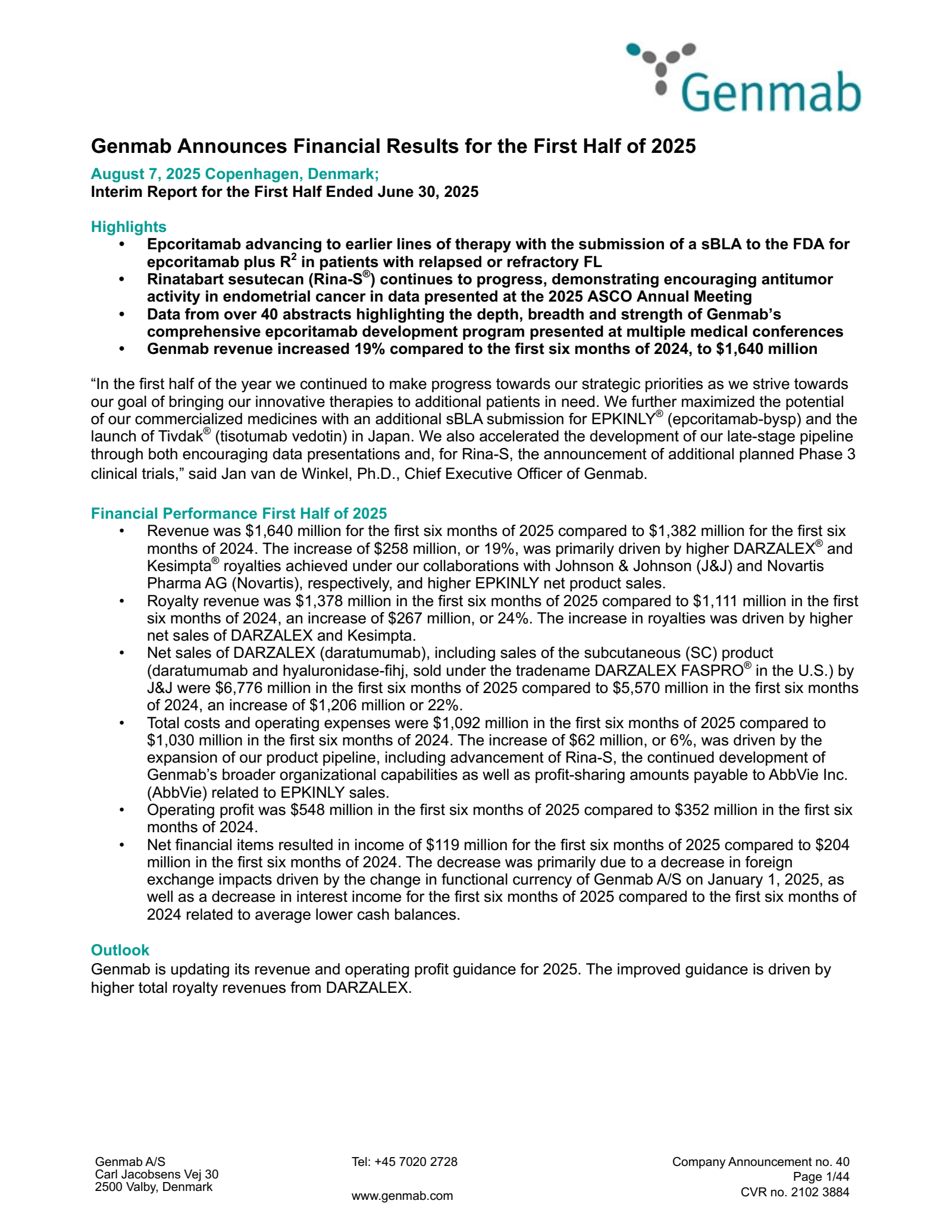 Genmab A/S's Q2 2025 Interim report