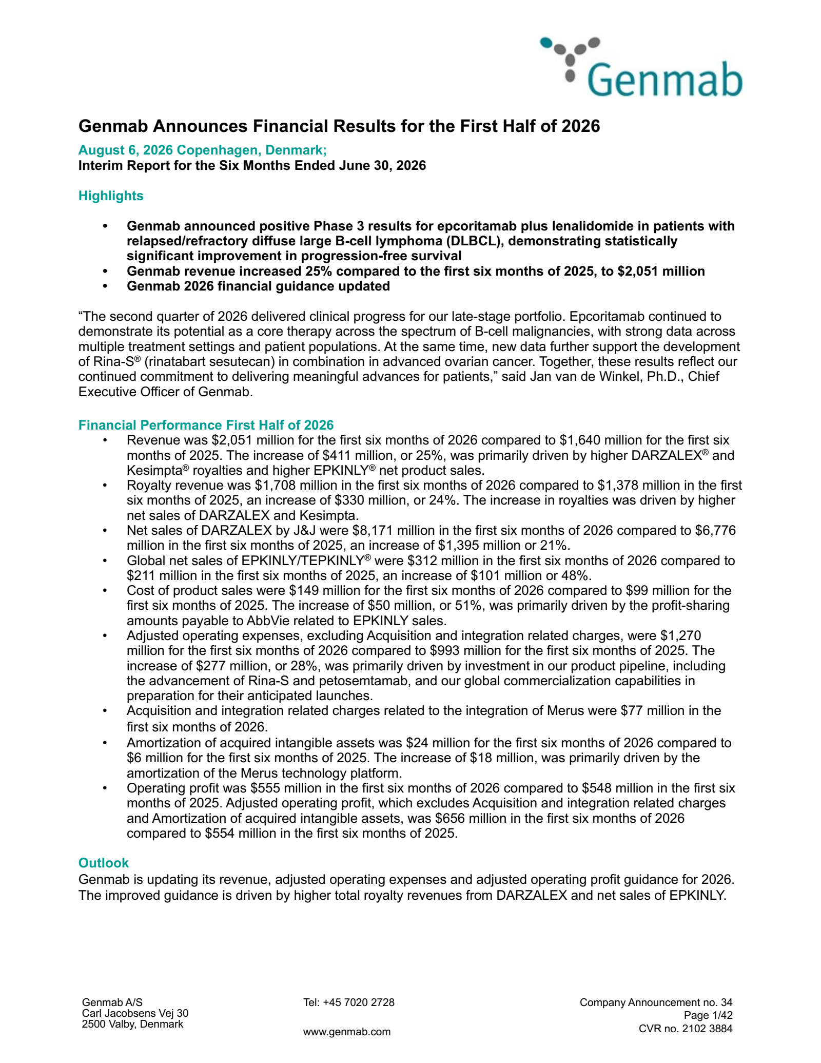 Genmab A/S's Q2 2026 Interim report