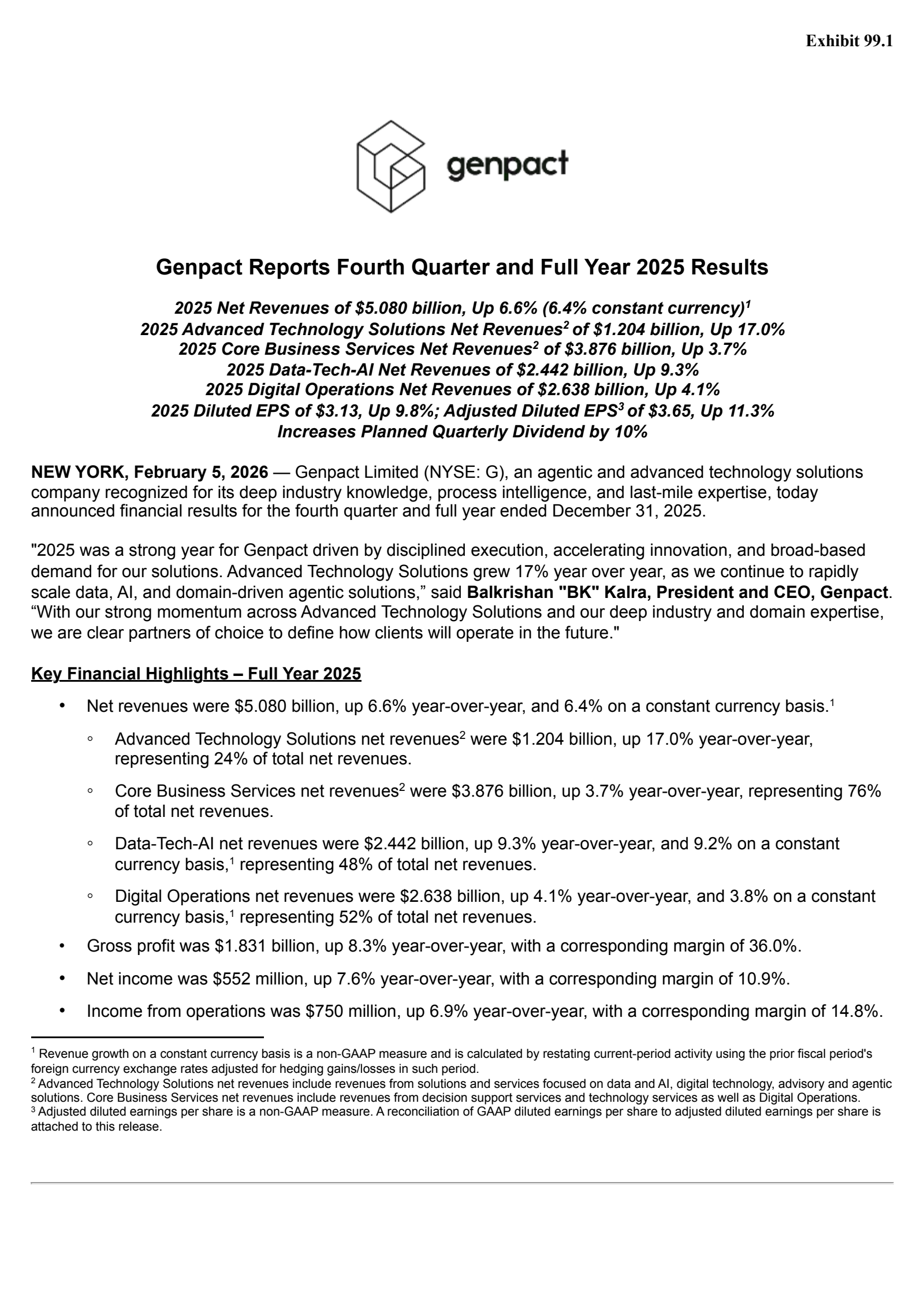 Genpact's Q4 2025 Press Release