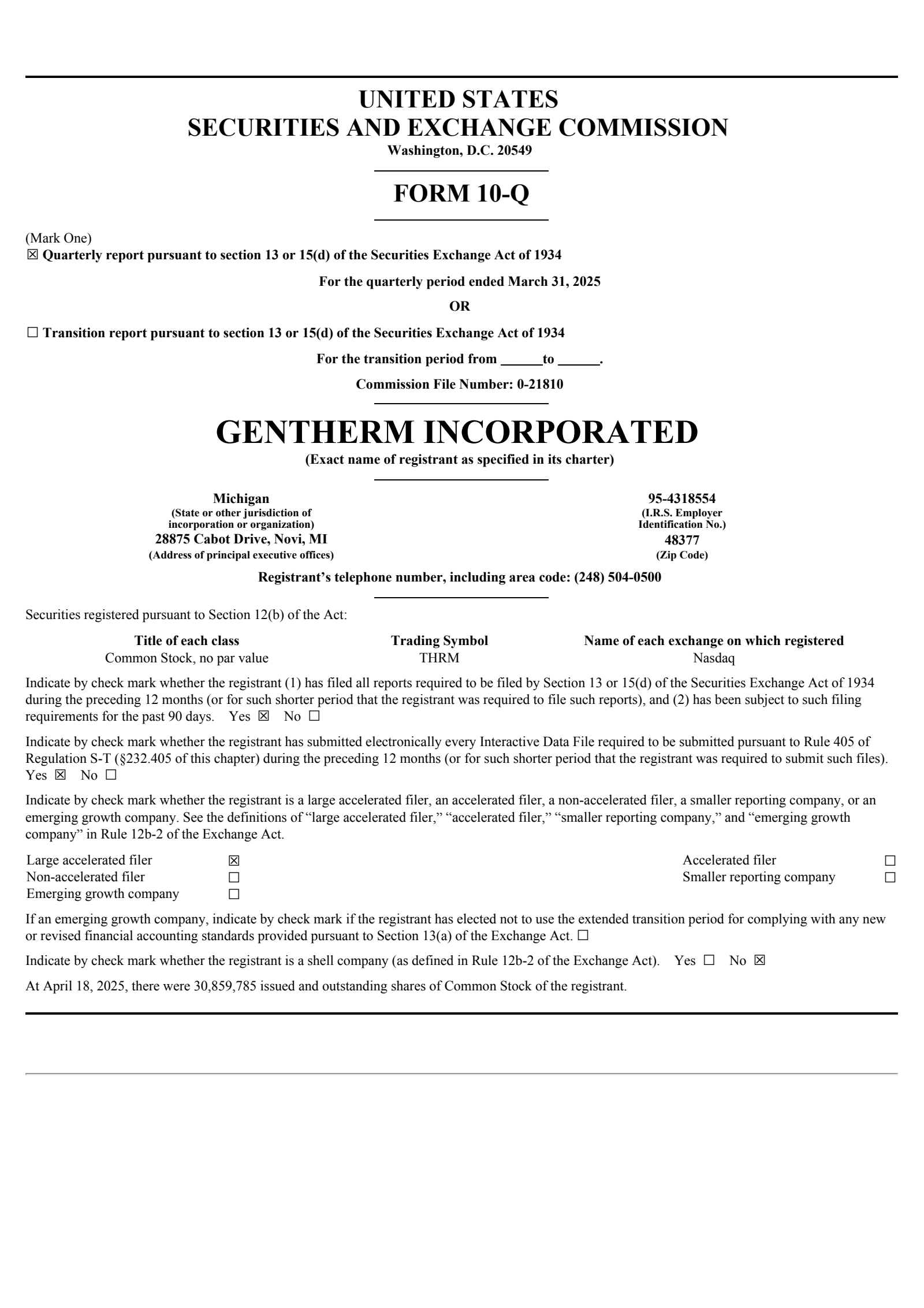 Gentherm's Q1 2025 Quarterly Report