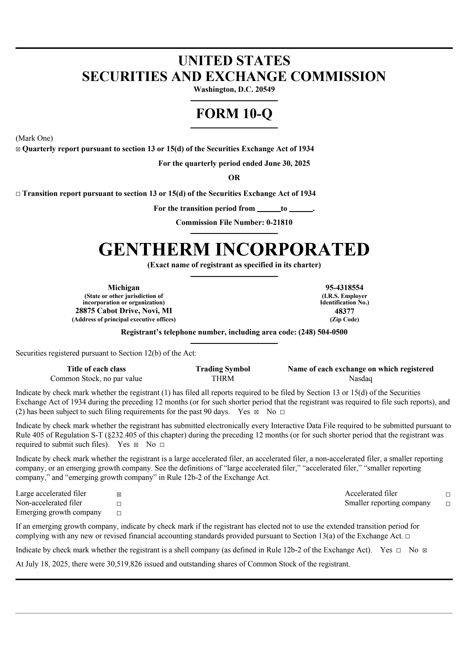 Gentherm's Q2 2025 Quarterly report