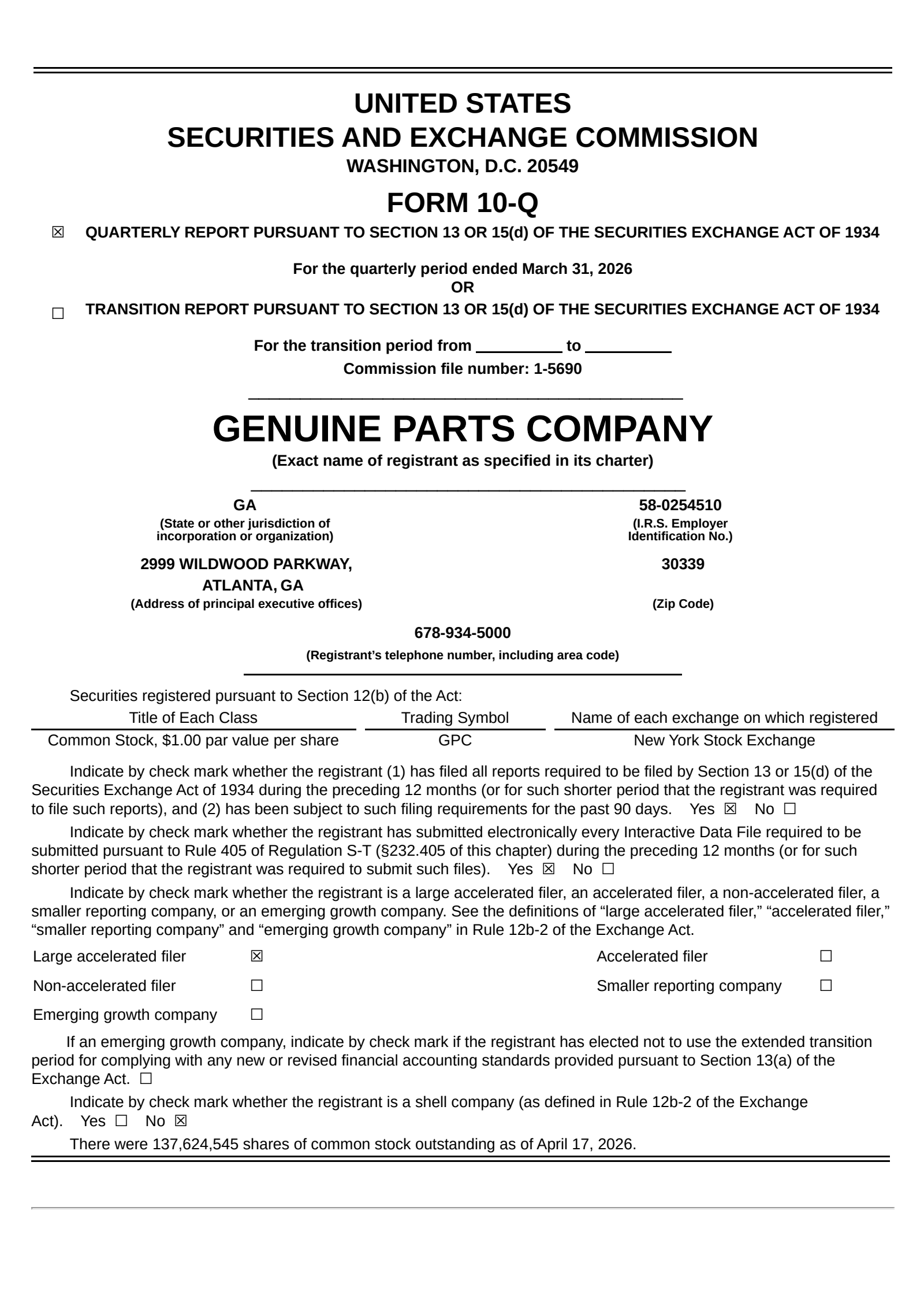 Genuine Parts' Q1 2026 Quarterly report