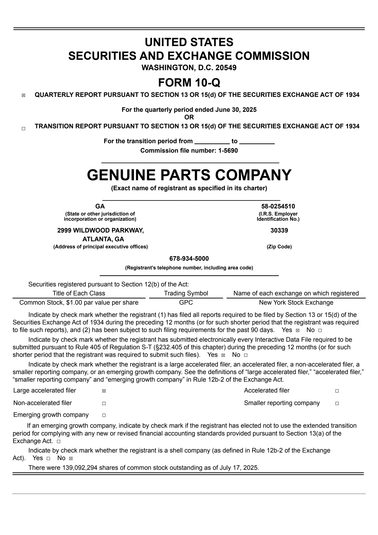 Genuine Parts' Q2 2025 Quarterly report