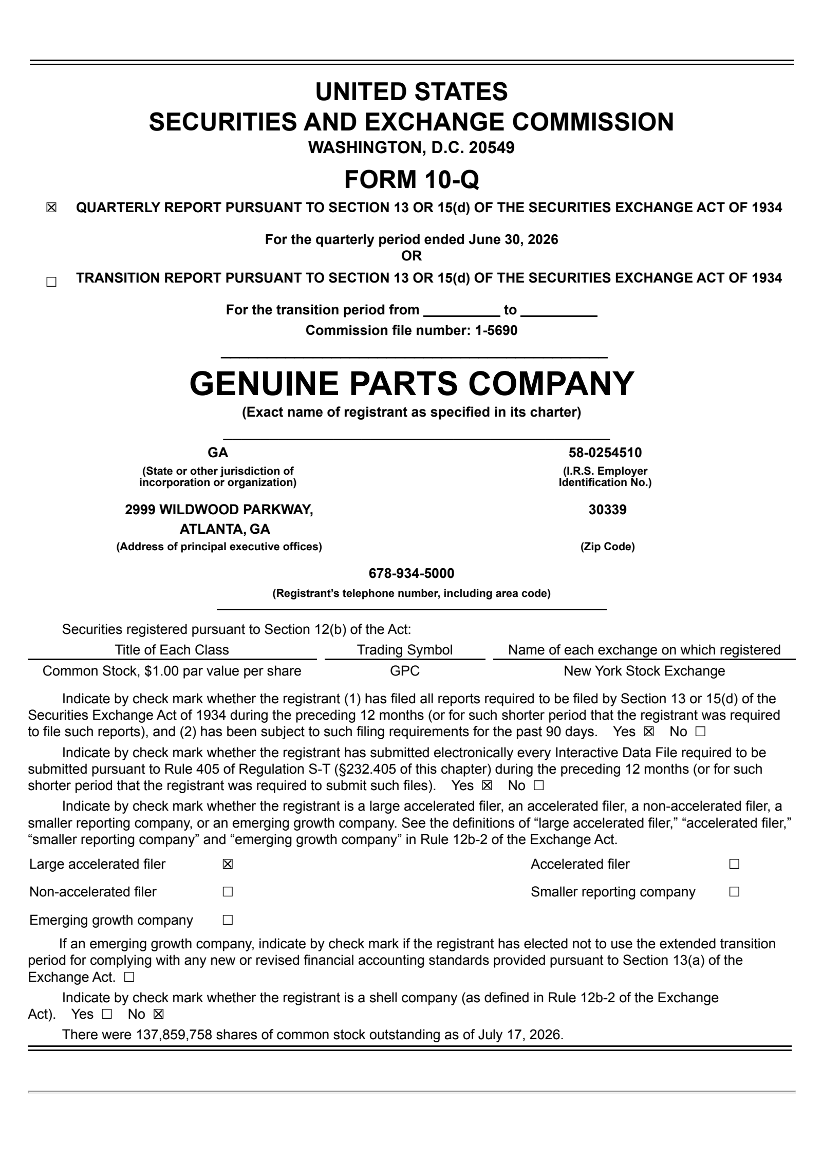 Genuine Parts' Q2 2026 Quarterly report