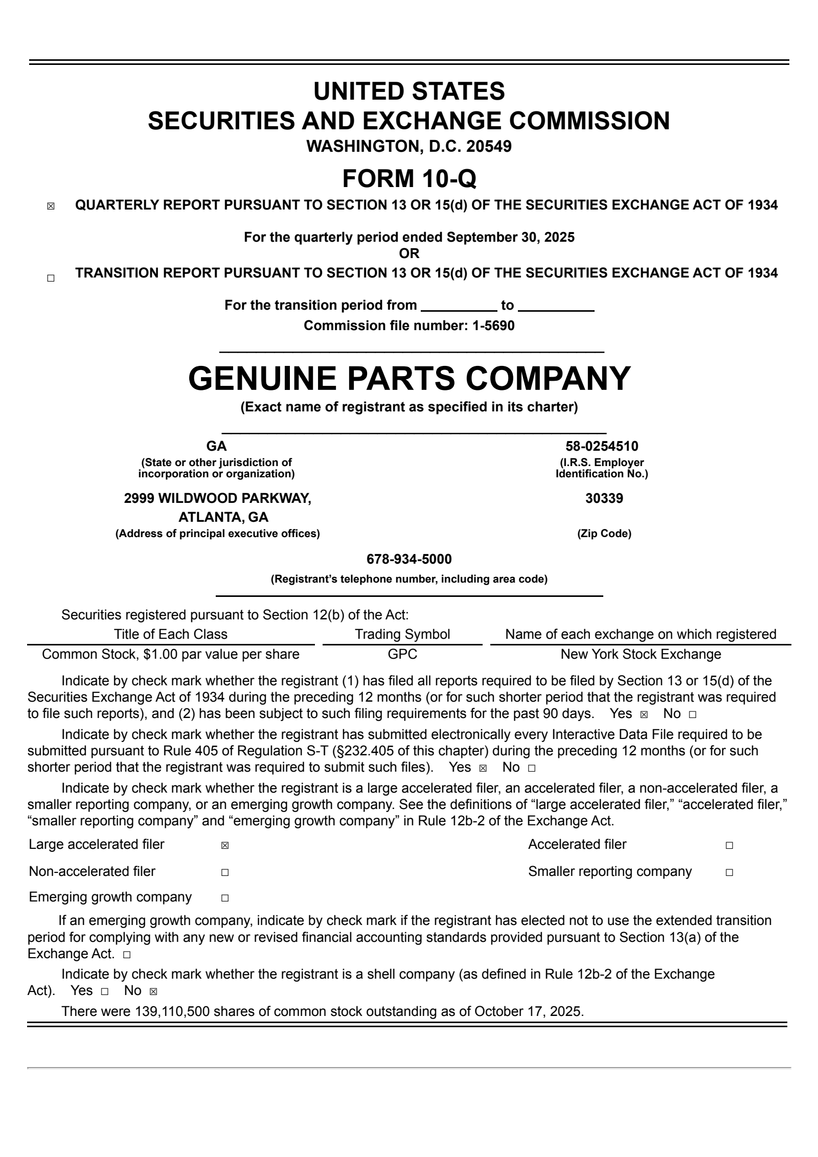 Genuine Parts' Q3 2025 Quarterly Report