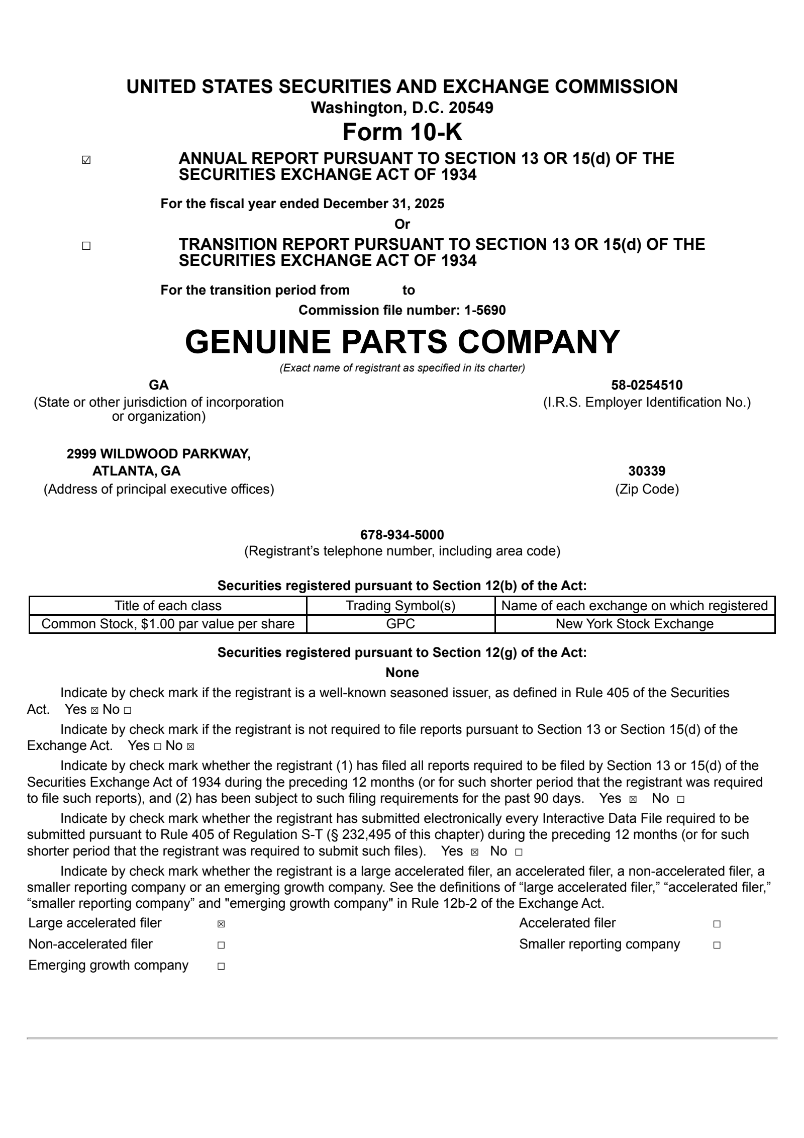 Genuine Parts' Q4 2025 & Investor update Annual report