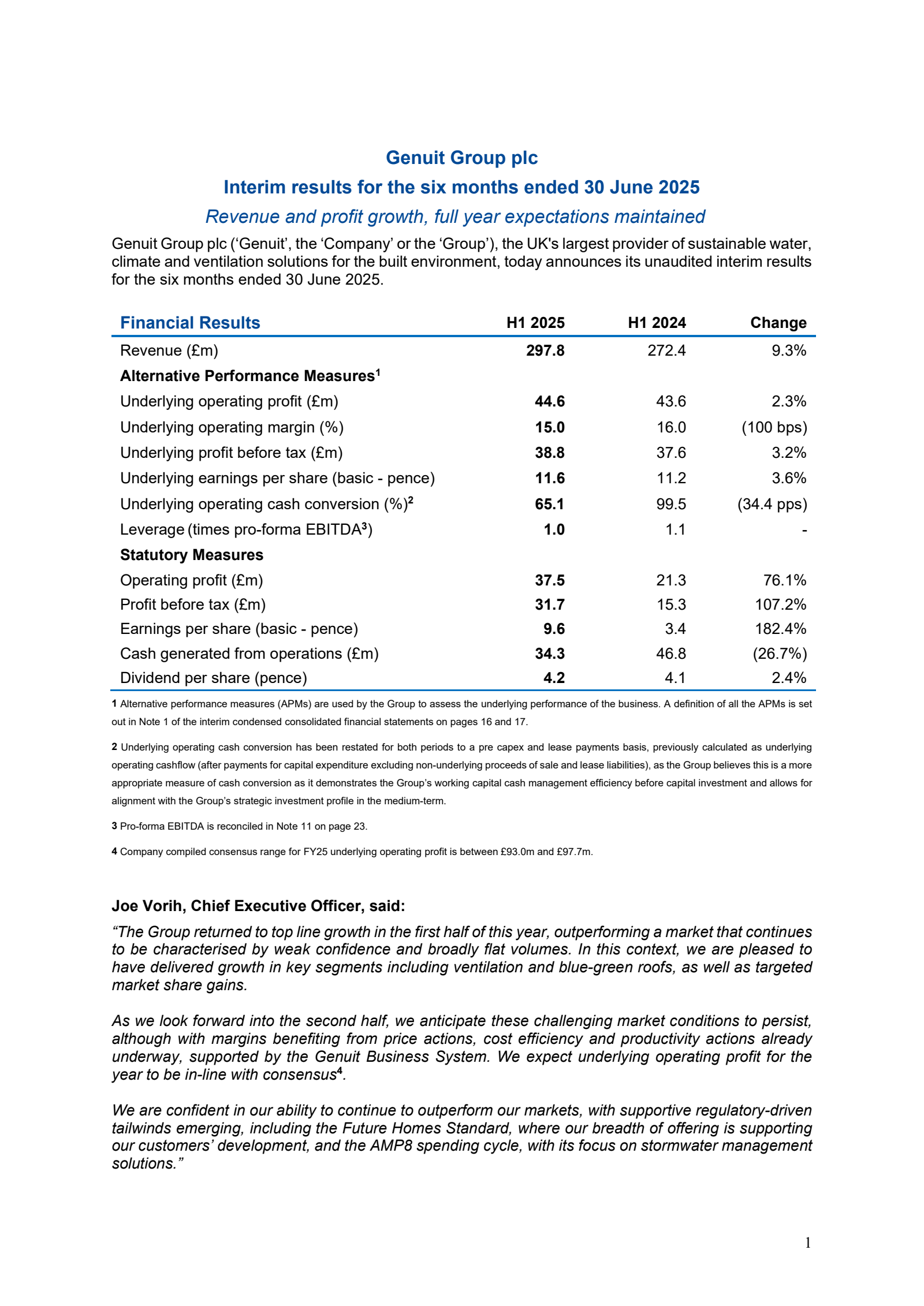 Genuit Group's H1 2025 Interim report