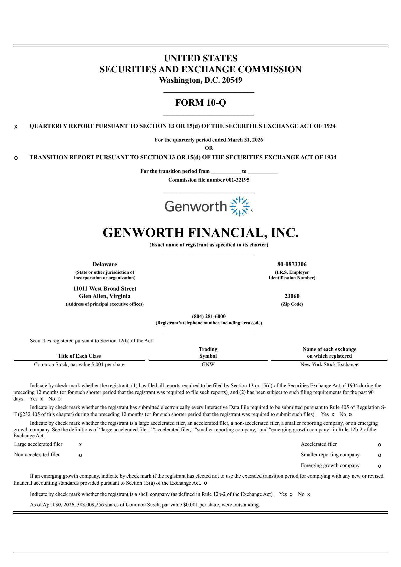 Genworth Financial's Q1 2026 Quarterly report