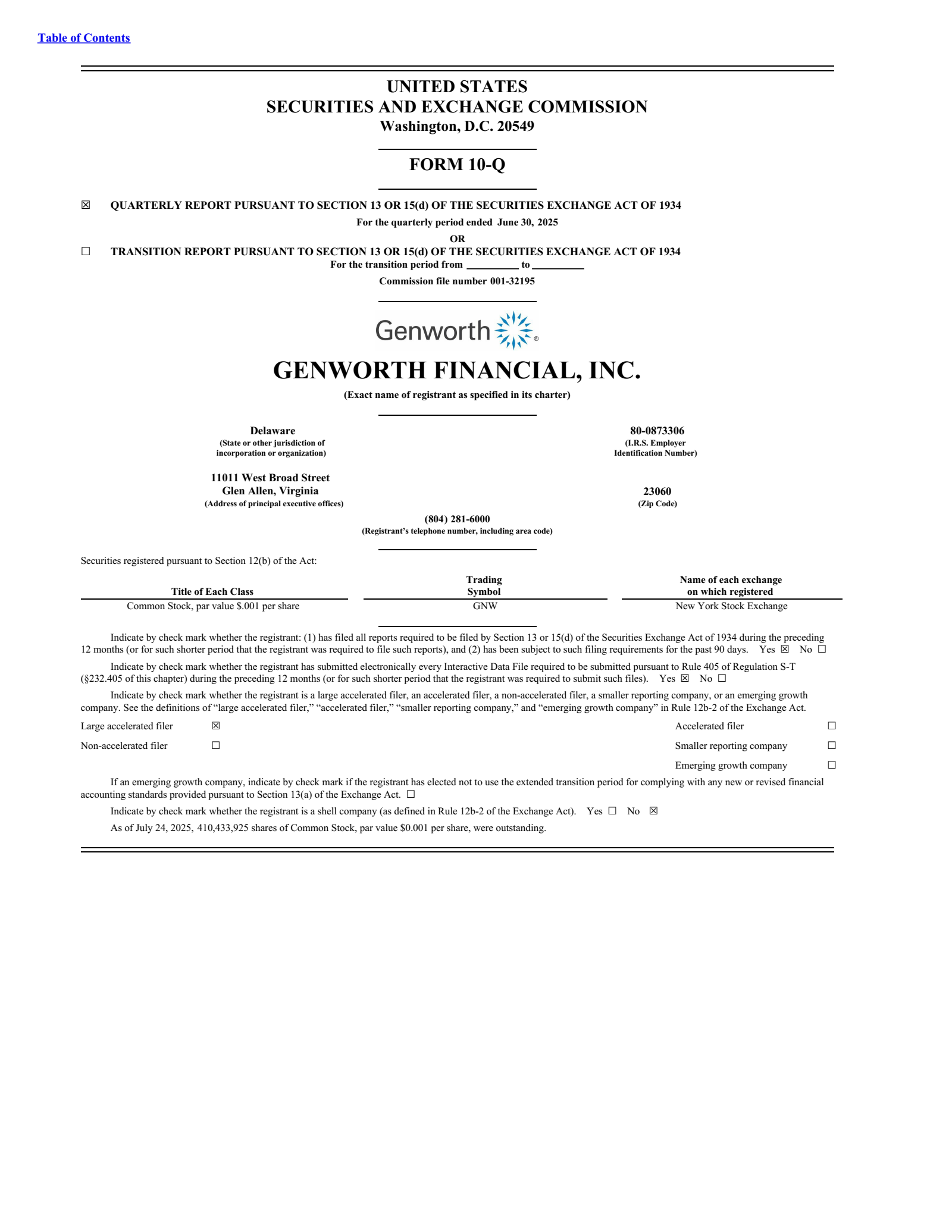 Genworth Financial's Q2 2025 Quarterly Report