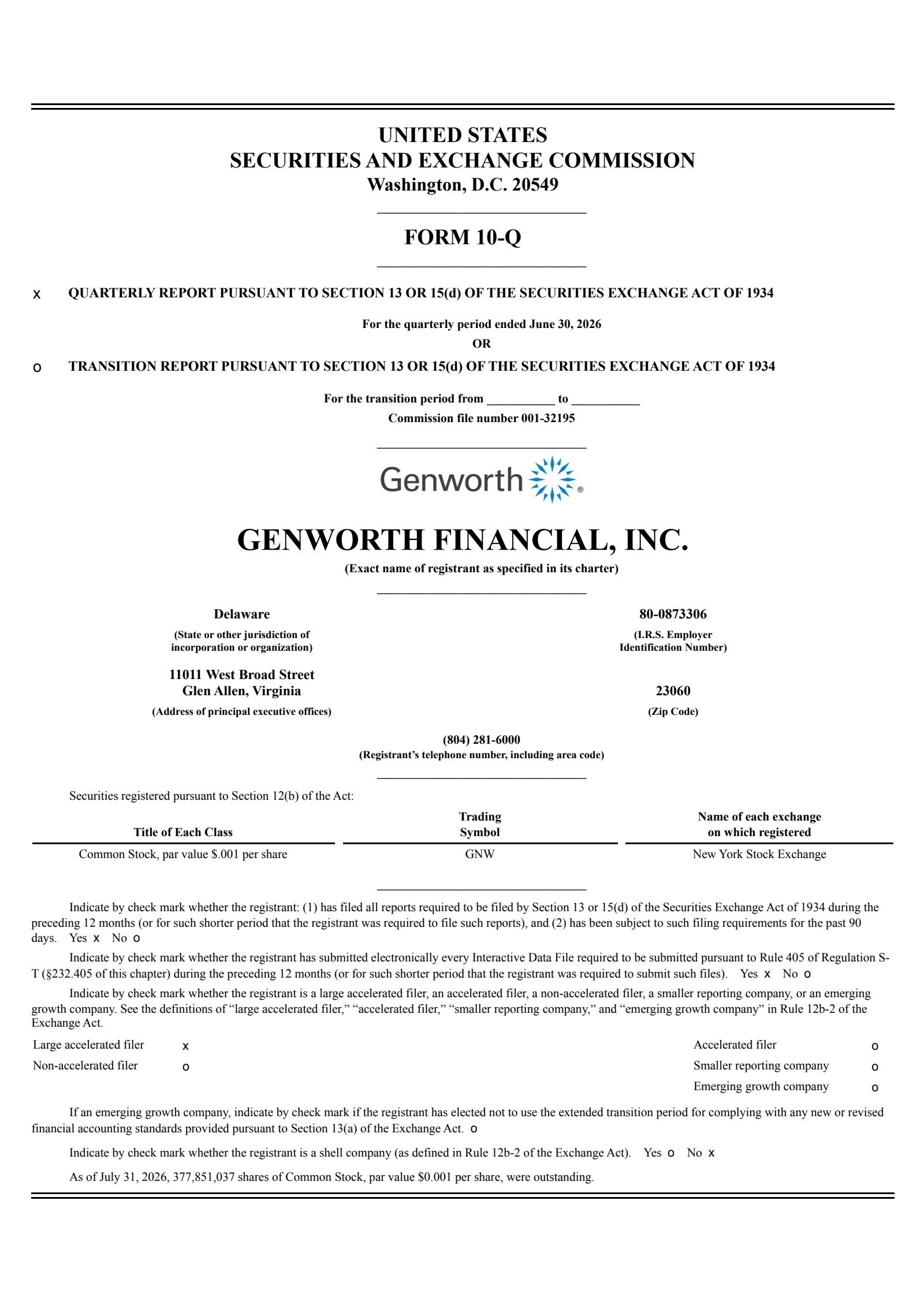 Genworth Financial's Q2 2026 Quarterly report