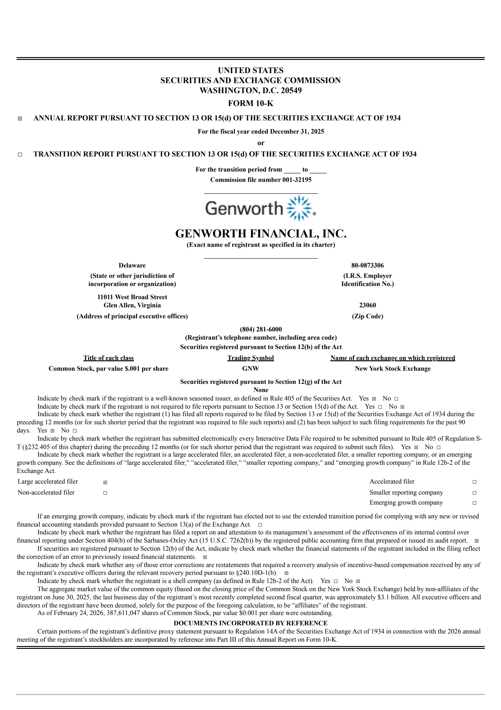 Genworth Financial's Q4 2025 Annual report