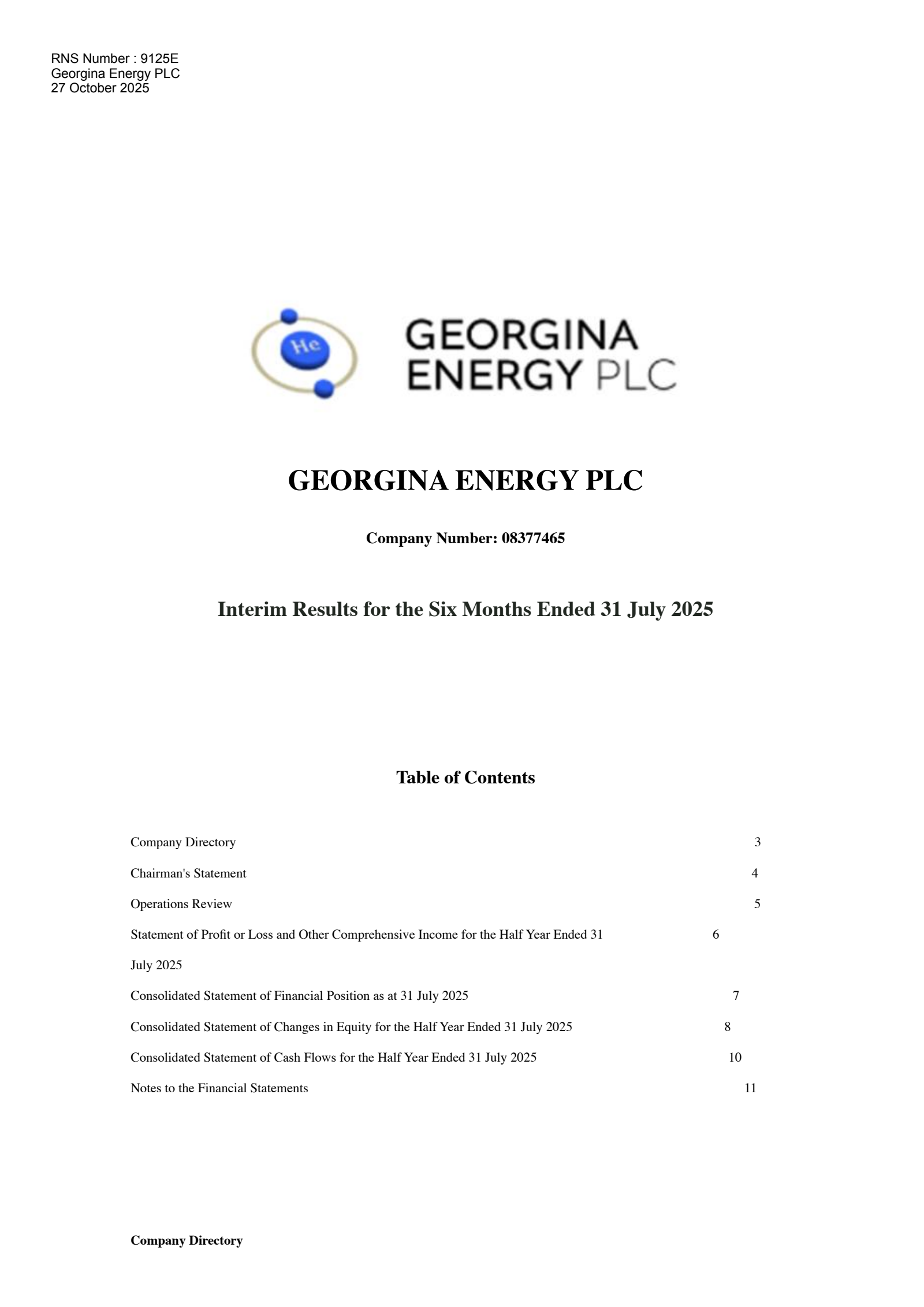 Georgina Energy's H1 2026 Interim report