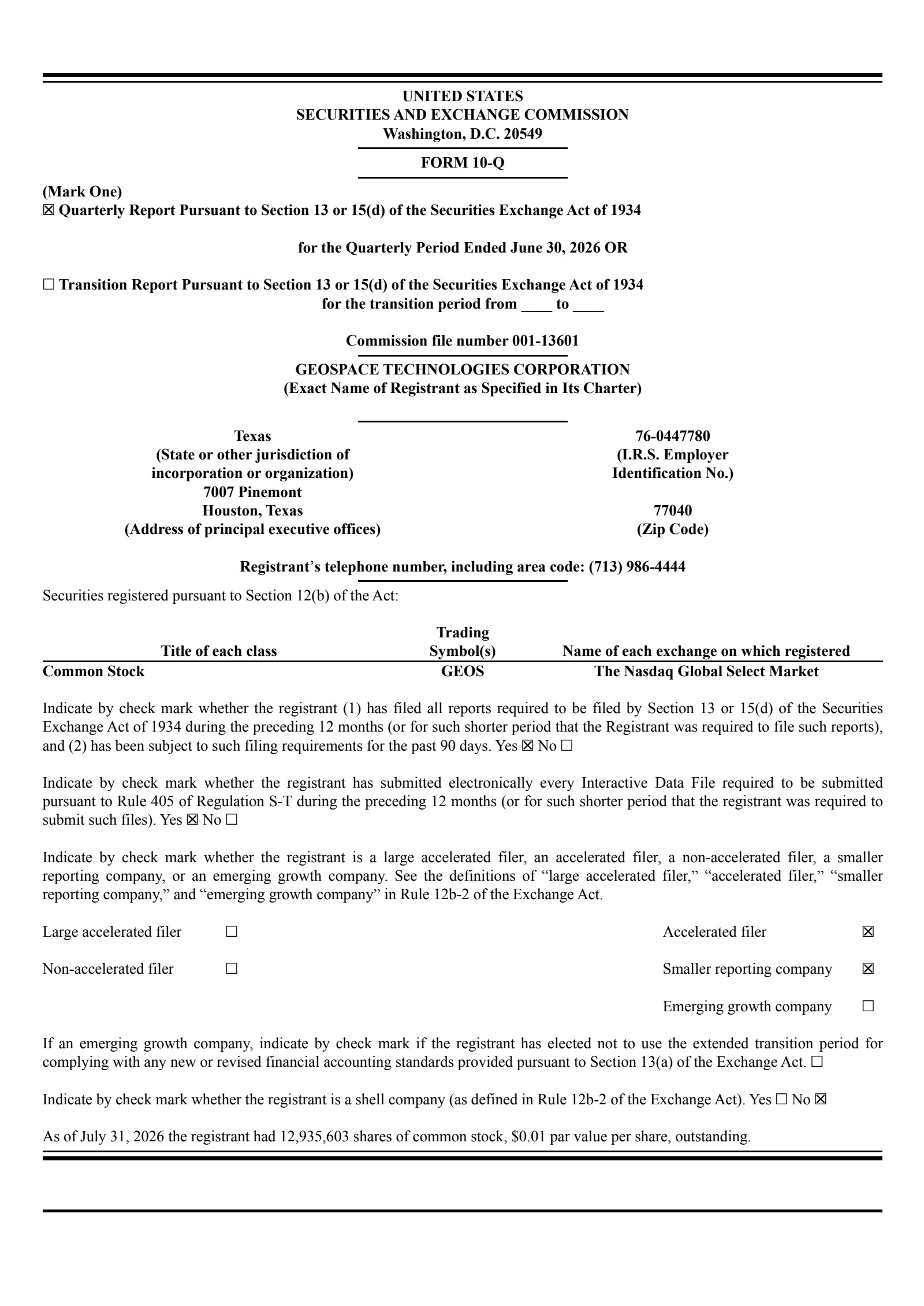 Geospace Technologies' Q3 2026 Quarterly report