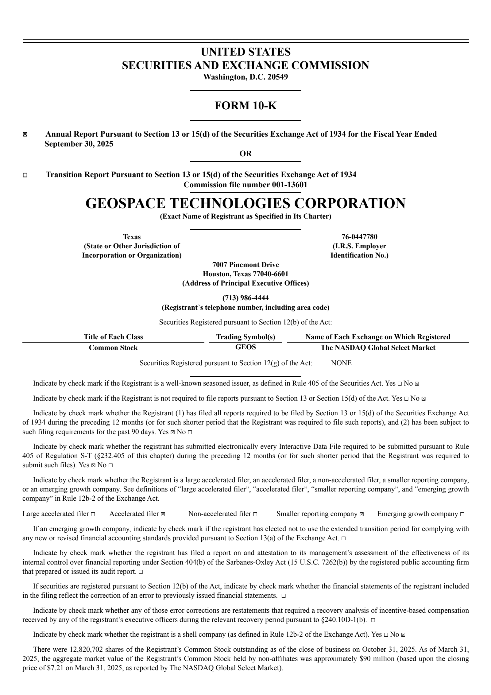 Geospace Technologies' Q4 2025 Annual Report