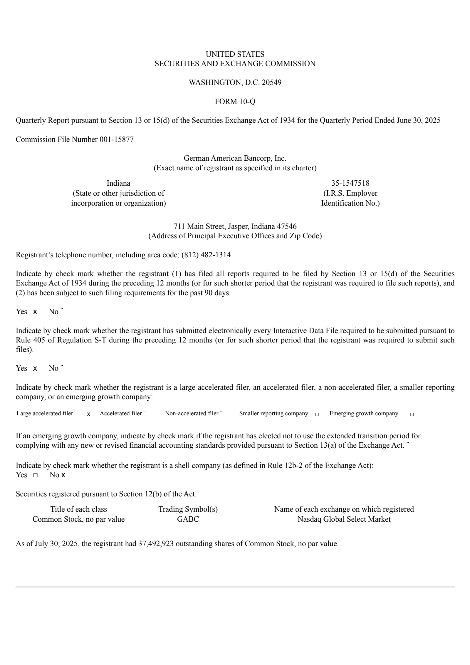 German American Bancorp's Q2 2025 Quarterly report