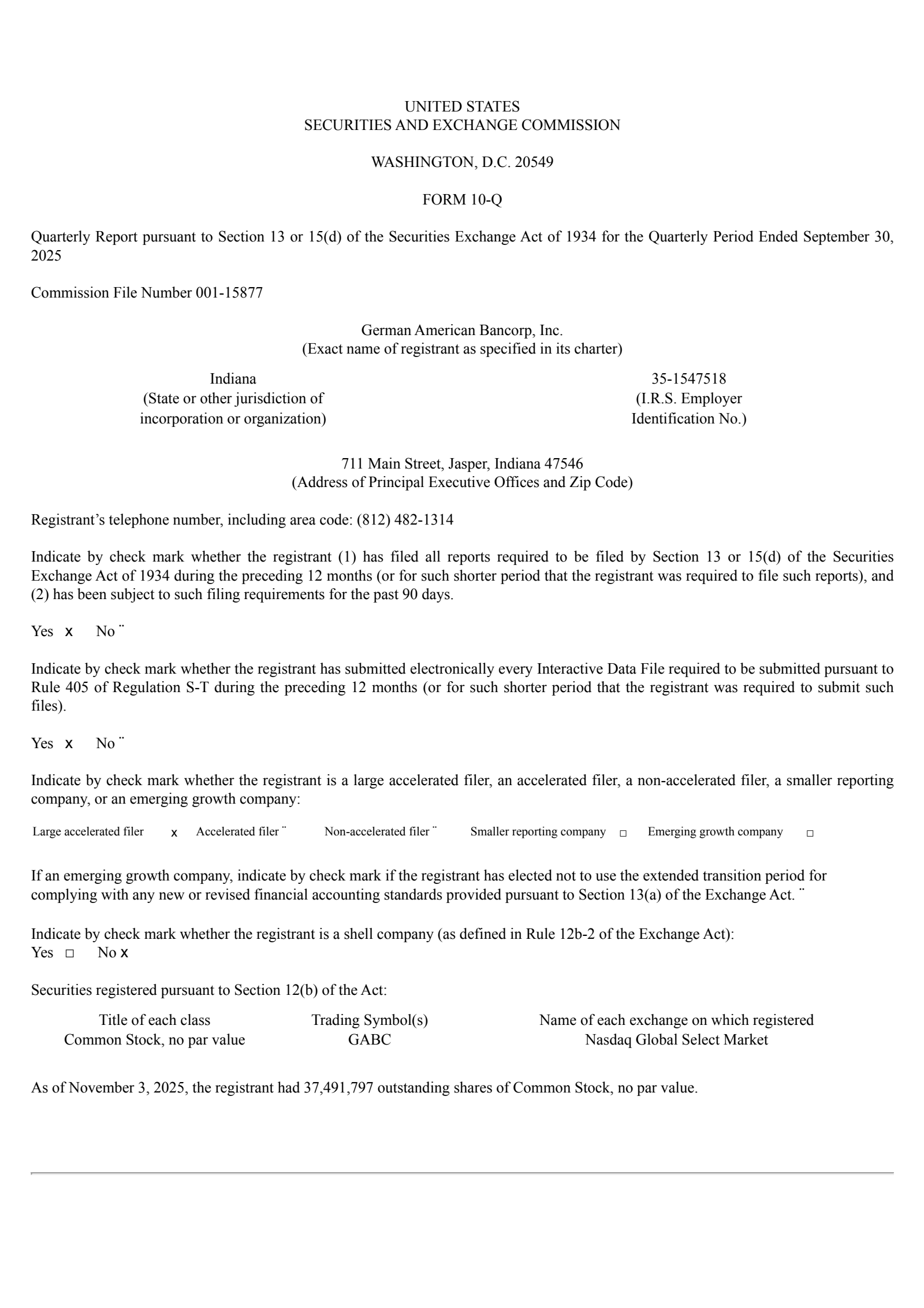 German American Bancorp's Q3 2025 Quarterly Report