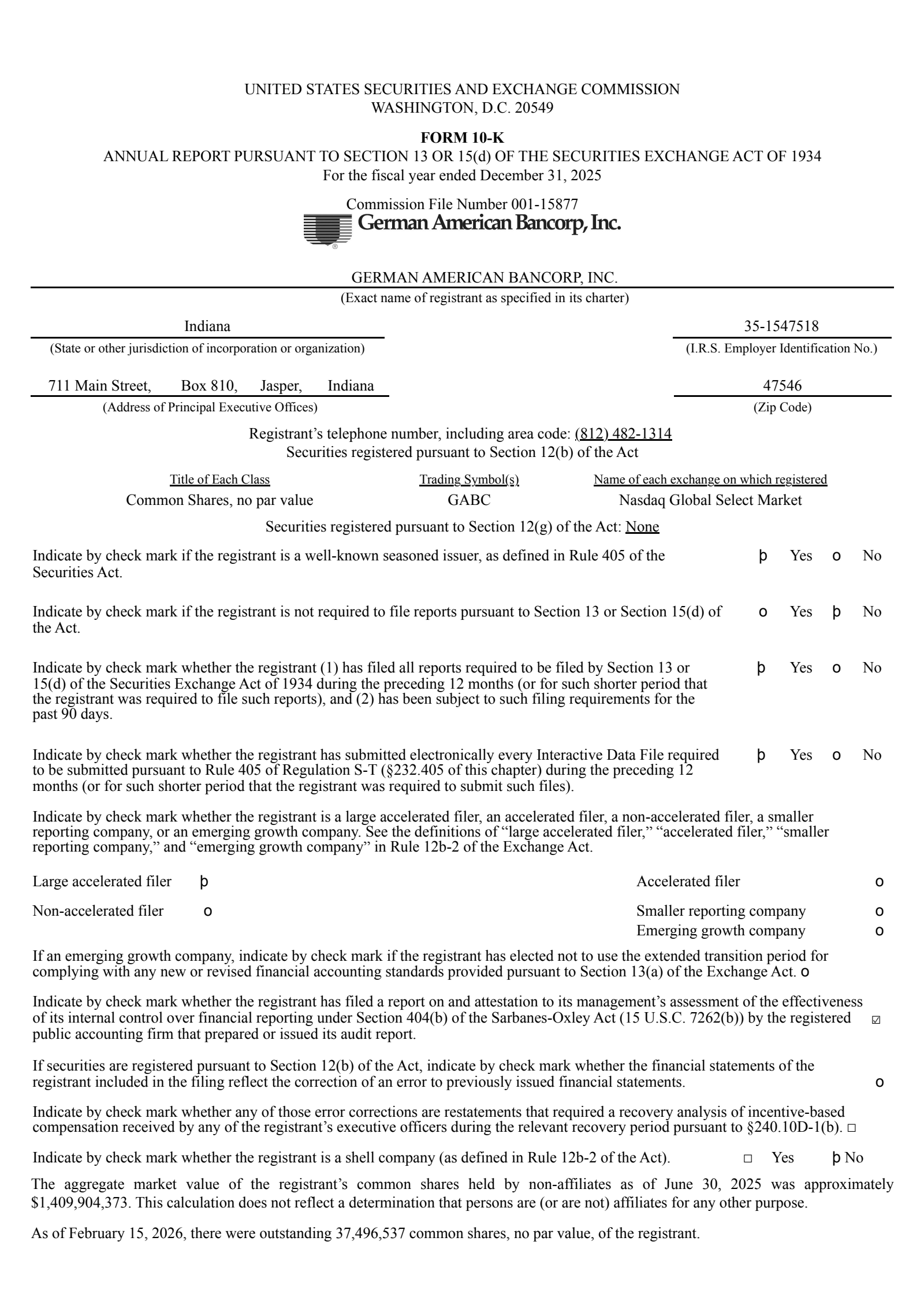 German American Bancorp's Q4 2025 Annual report