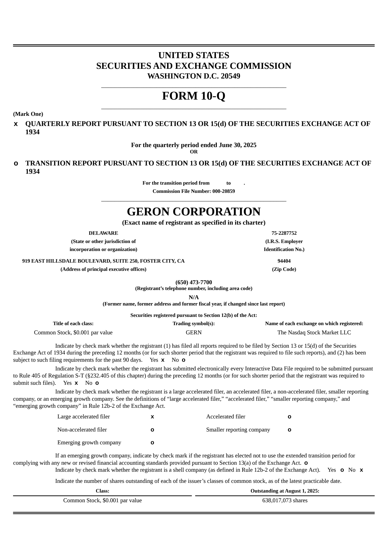 Geron's Q2 2025 Quarterly report