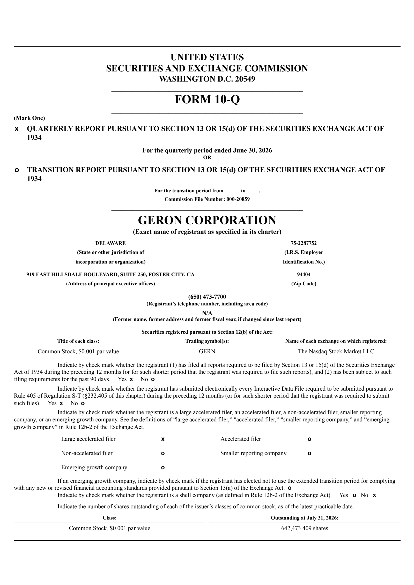 Geron's Q2 2026 Quarterly report