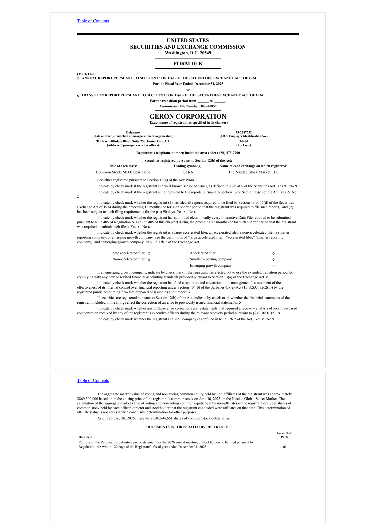 Geron's Q4 2025 Annual report