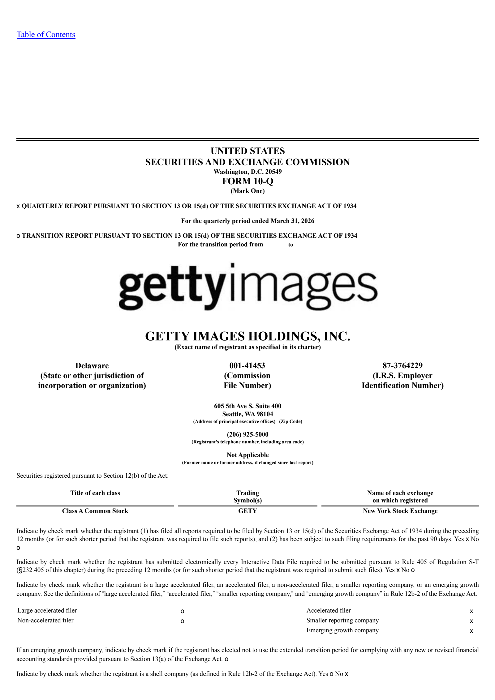 Getty Images' Q1 2026 Quarterly report
