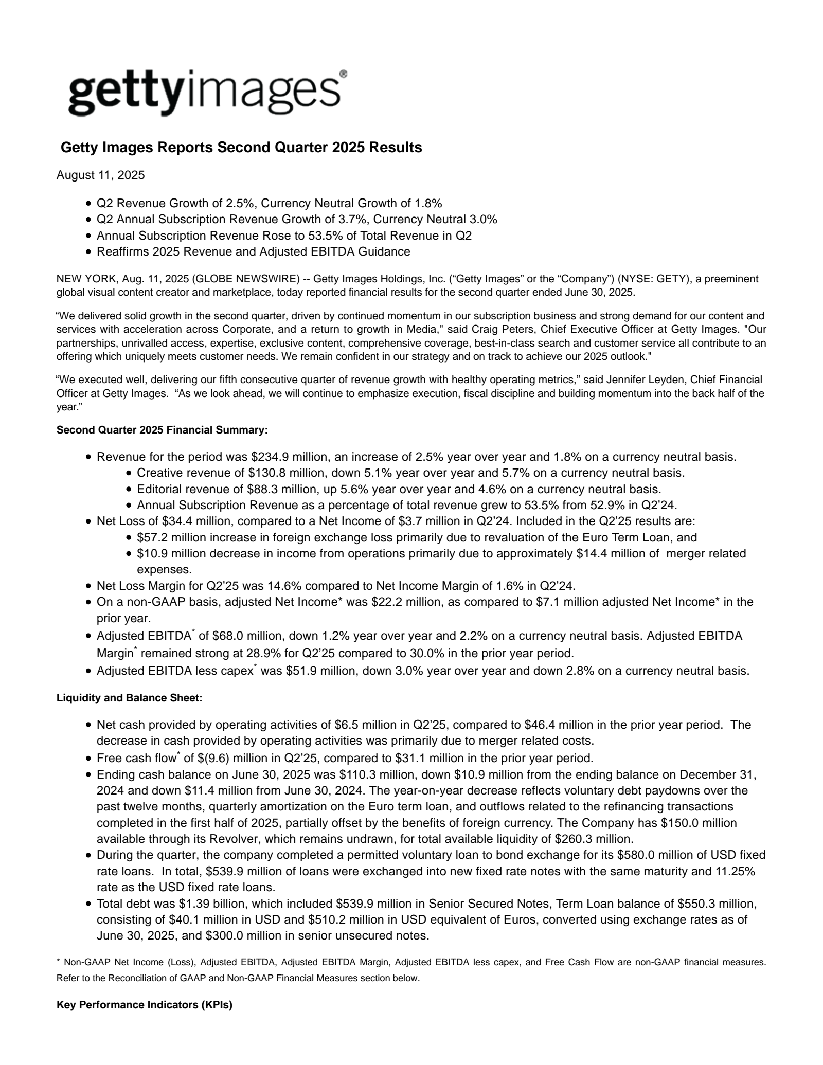 Getty Images' Q2 2025 Press Release