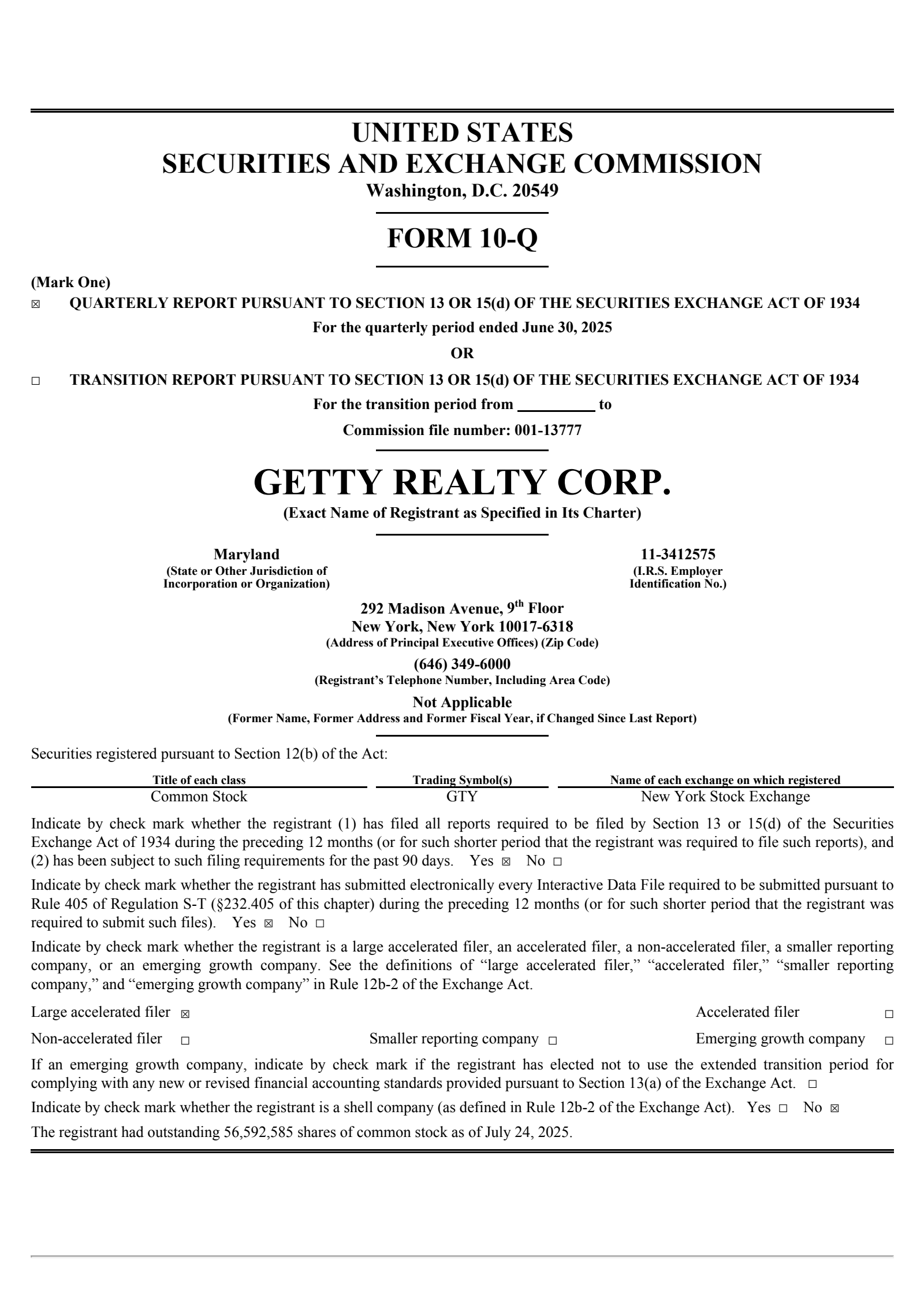 Getty Realty's Q2 2025 Quarterly report