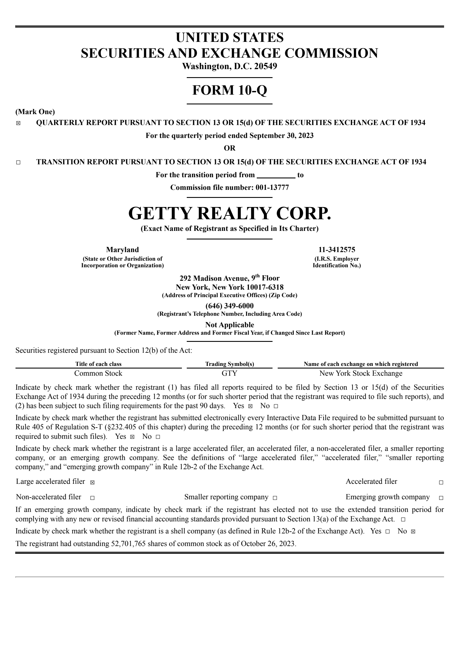 Getty Realty's Q3 2023 Quarterly report