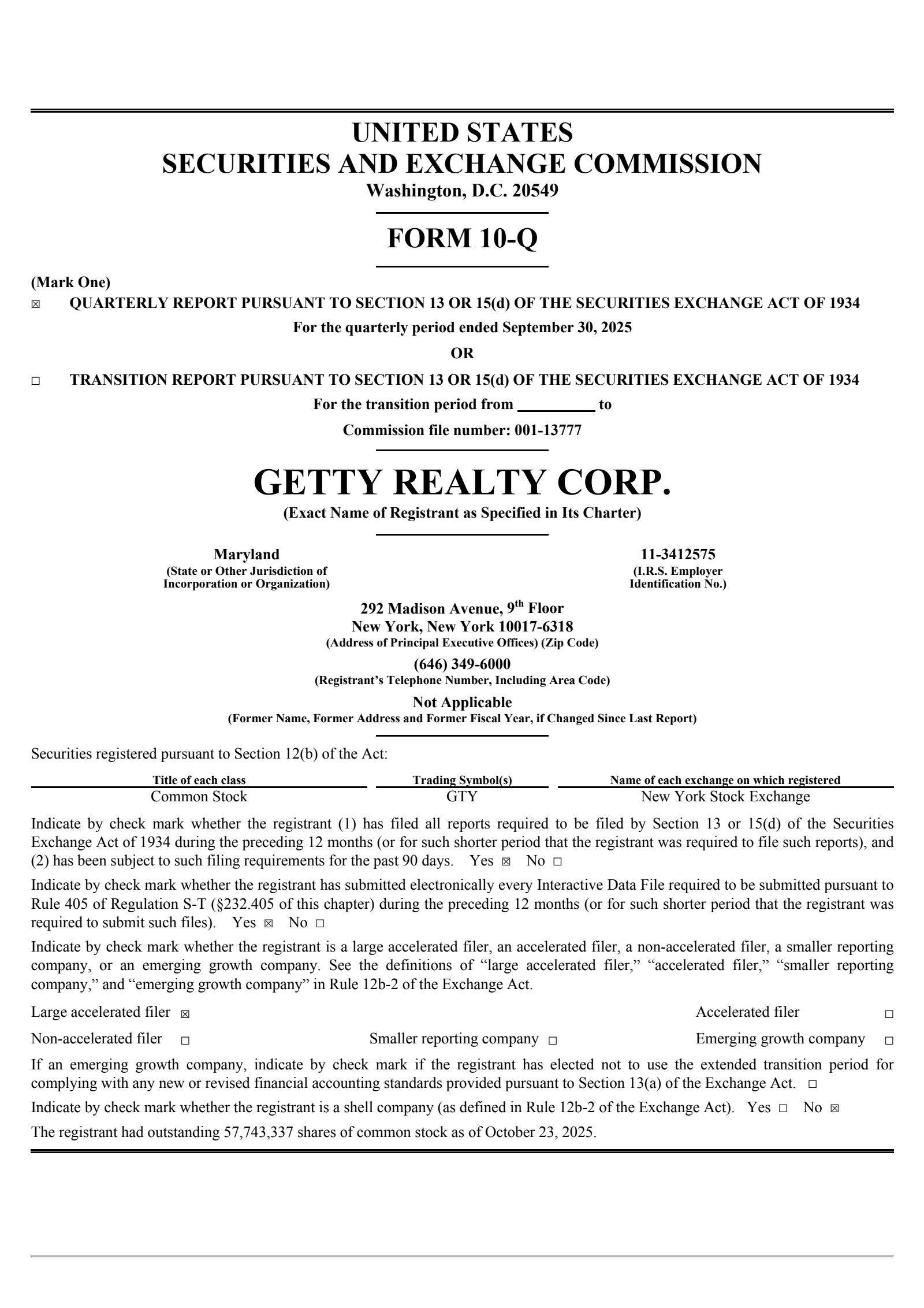 Getty Realty's Q3 2025 Quarterly Report
