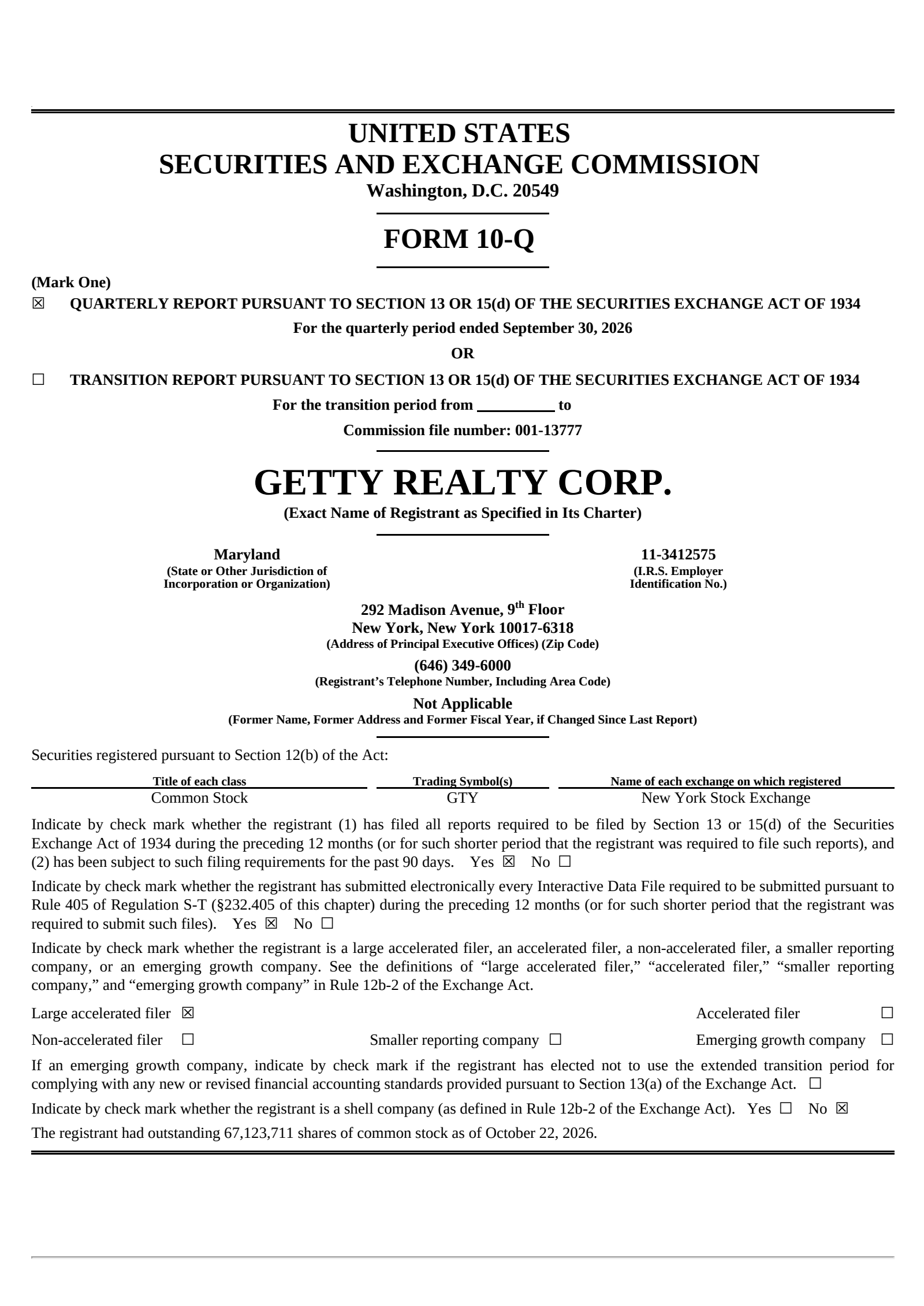 Getty Realty (GTY) Q3 2026 Earnings Results & Call Transcript