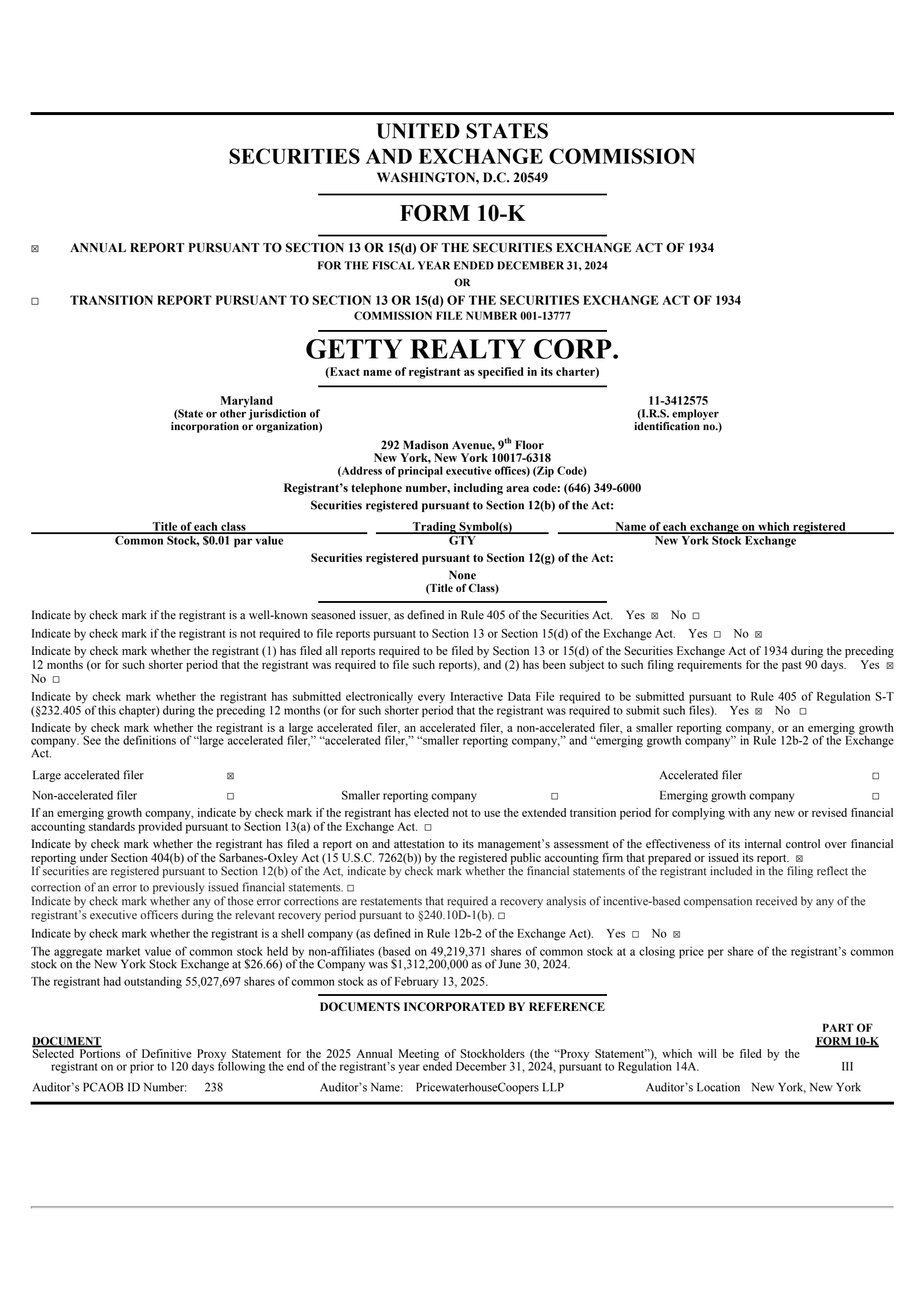 Getty Realty's Q4 2024 Annual report