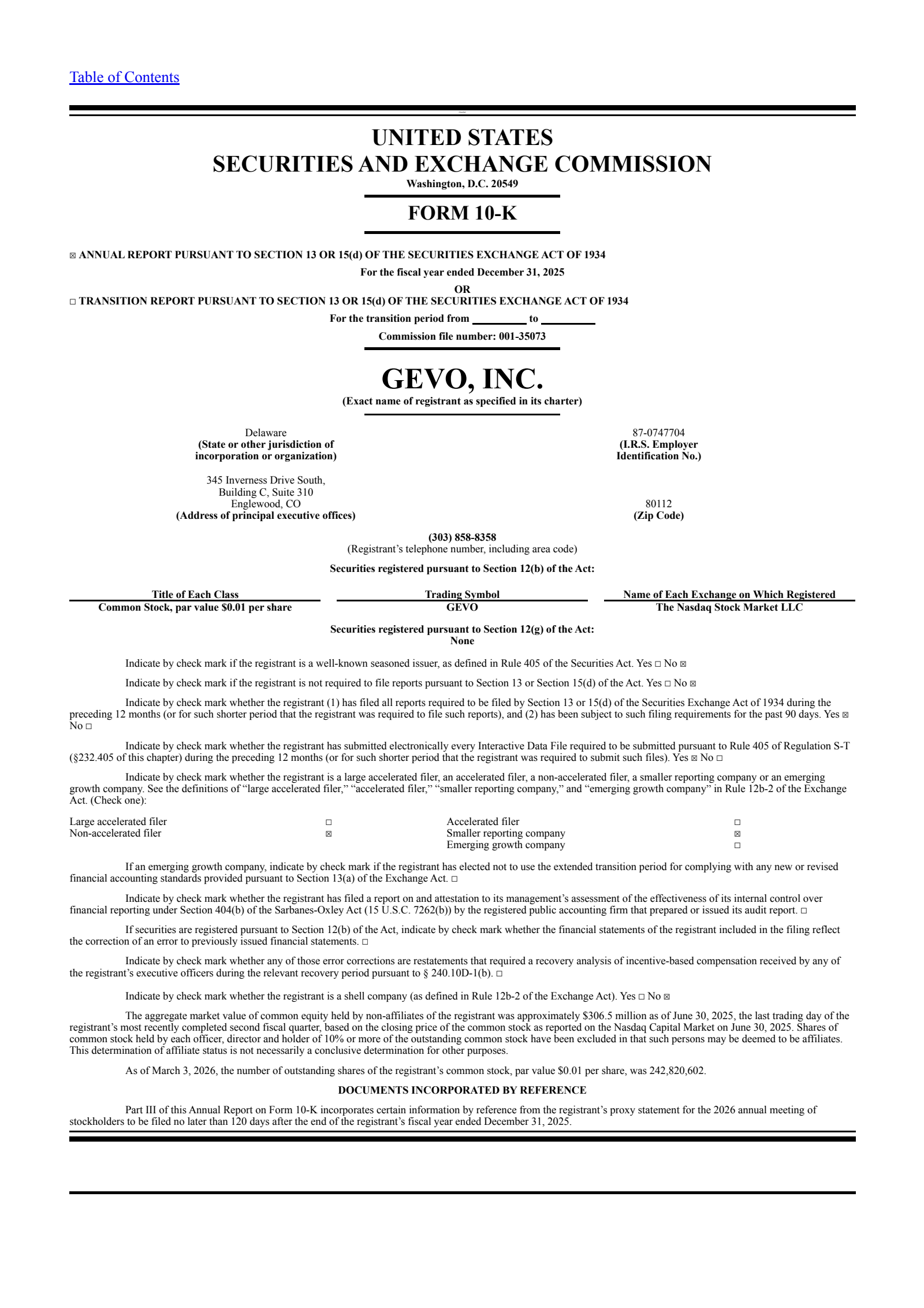 Gevo's Q4 2025 Annual report