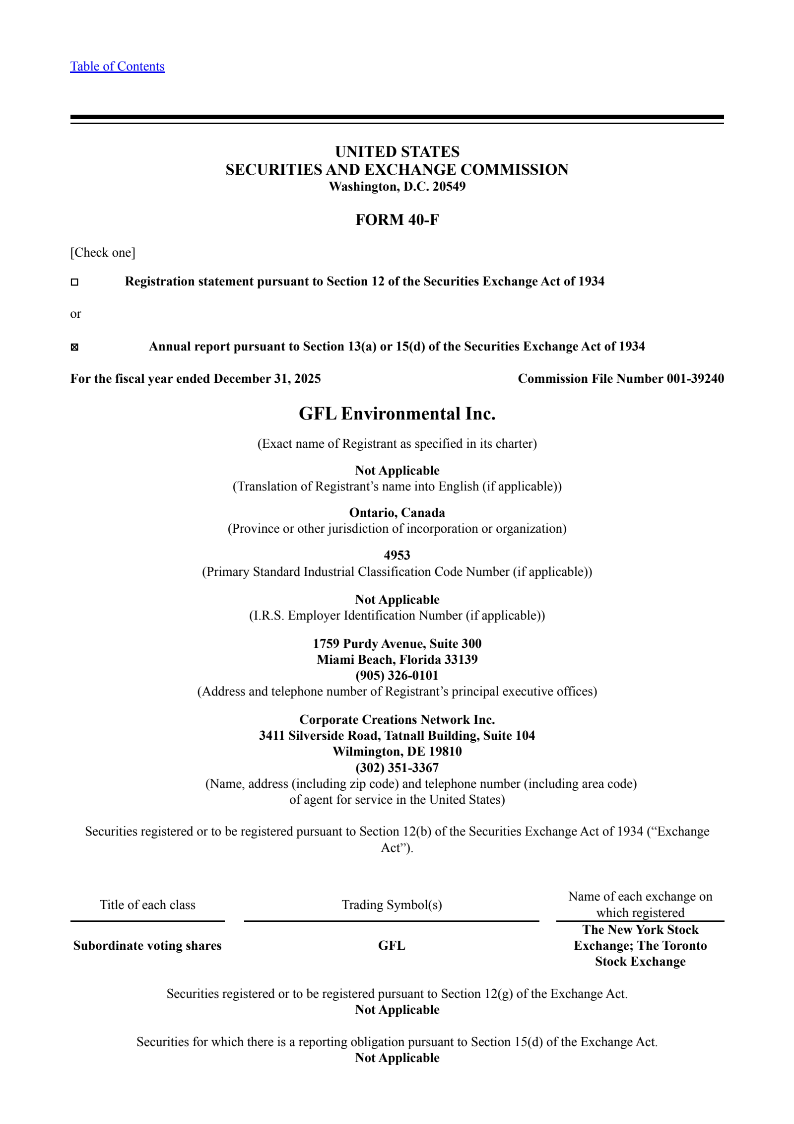 GFL Environmental's Q4 2025 Annual report