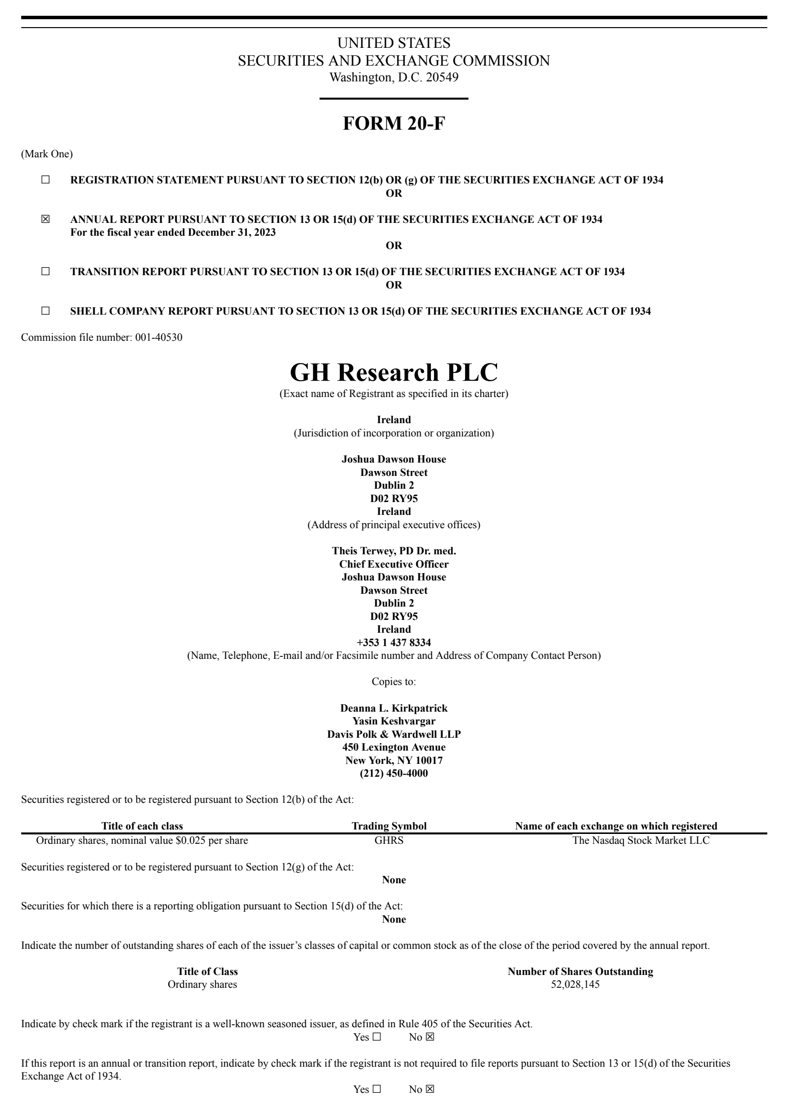 GH Research's Q4 2023 Annual Report