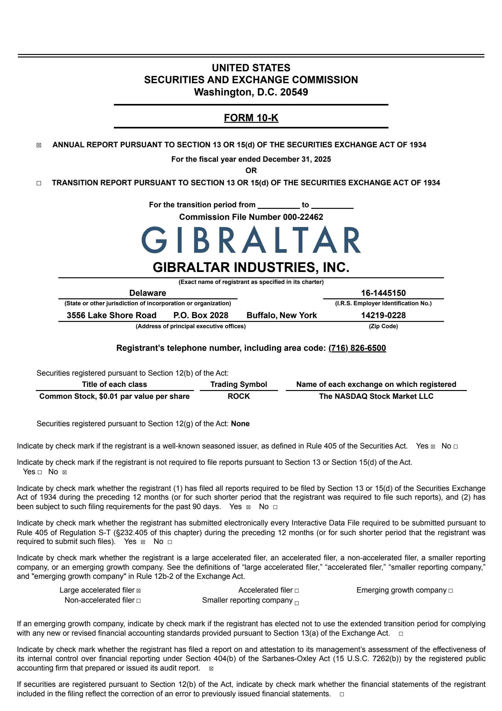 Gibraltar Industries' Q4 2025 Annual report