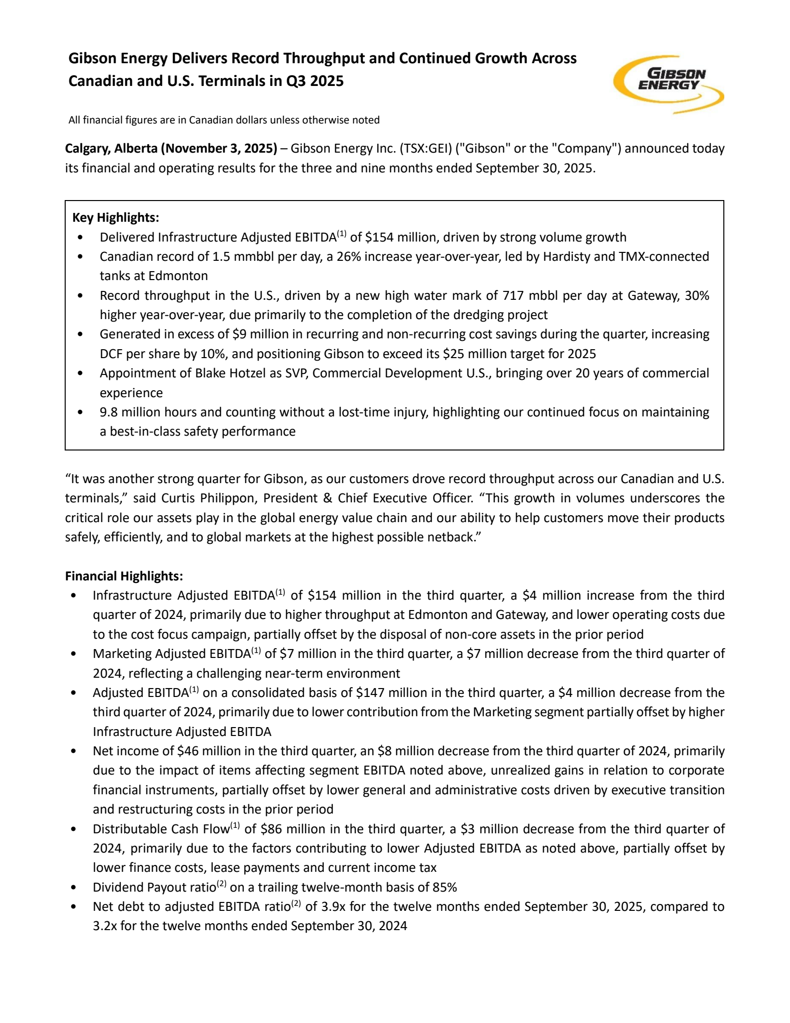 Gibson Energy's Q3 2025 Earnings Release