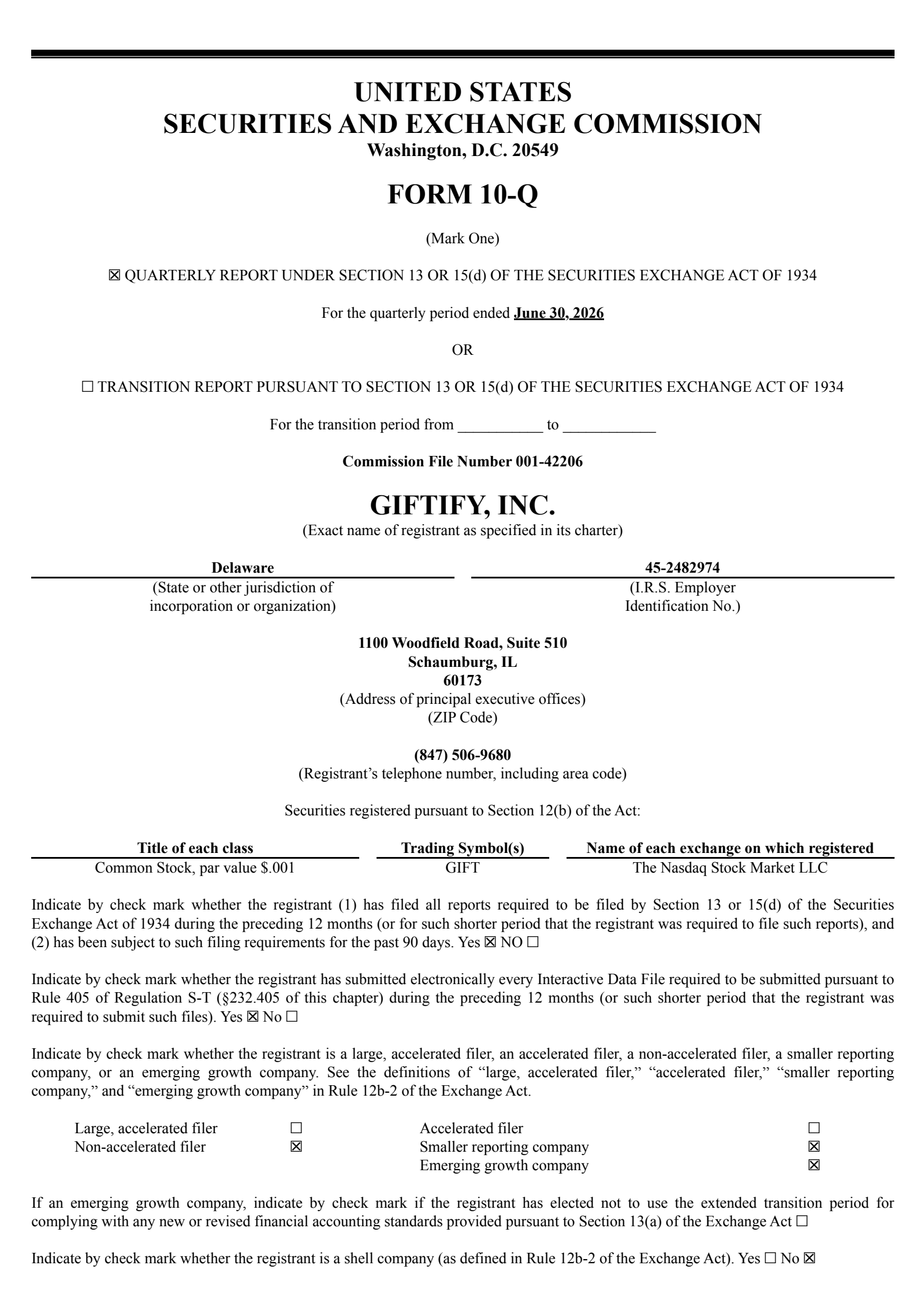 Giftify's Q2 2026 Quarterly report