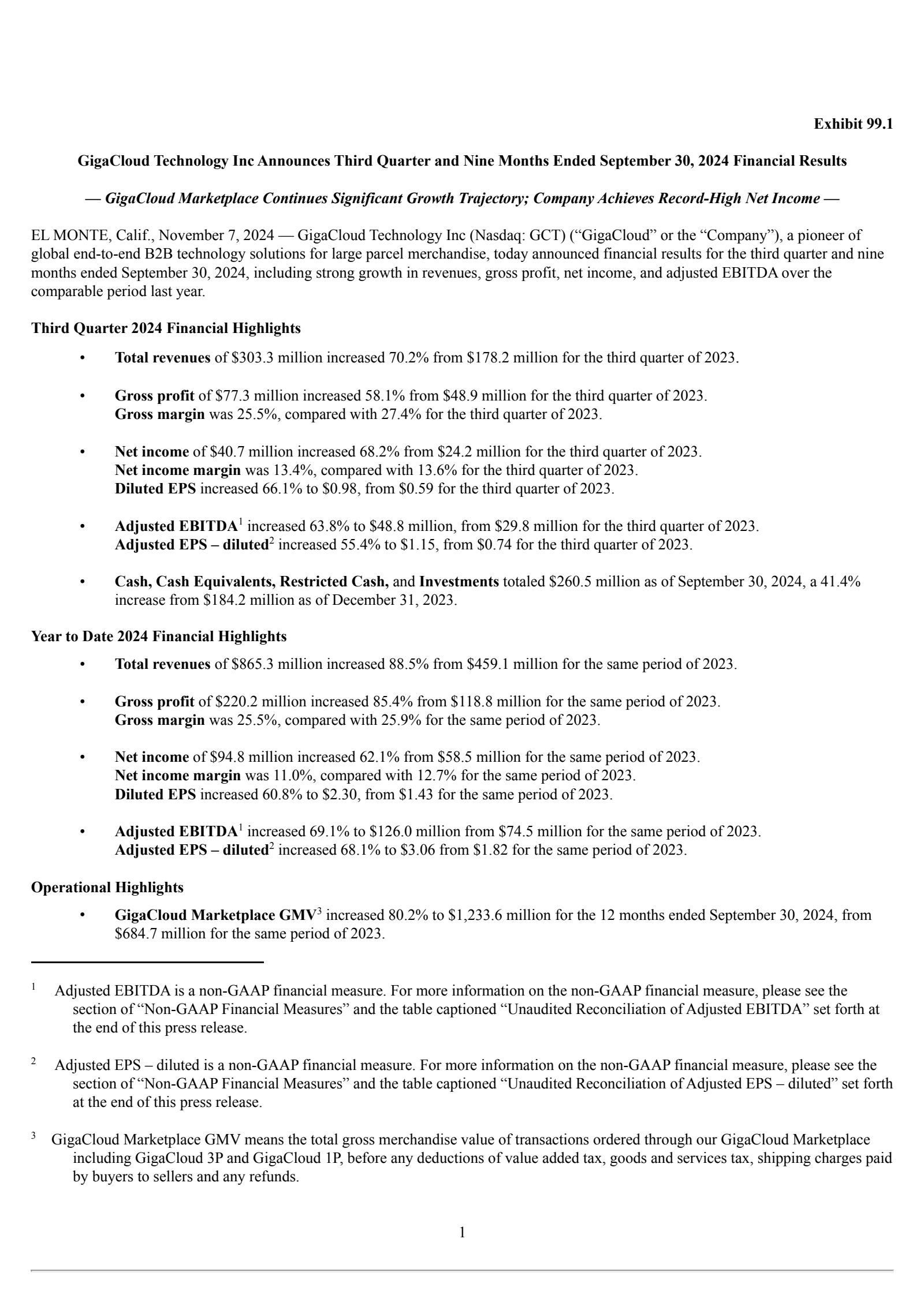 GigaCloud Technology's Q3 2024 Press Release