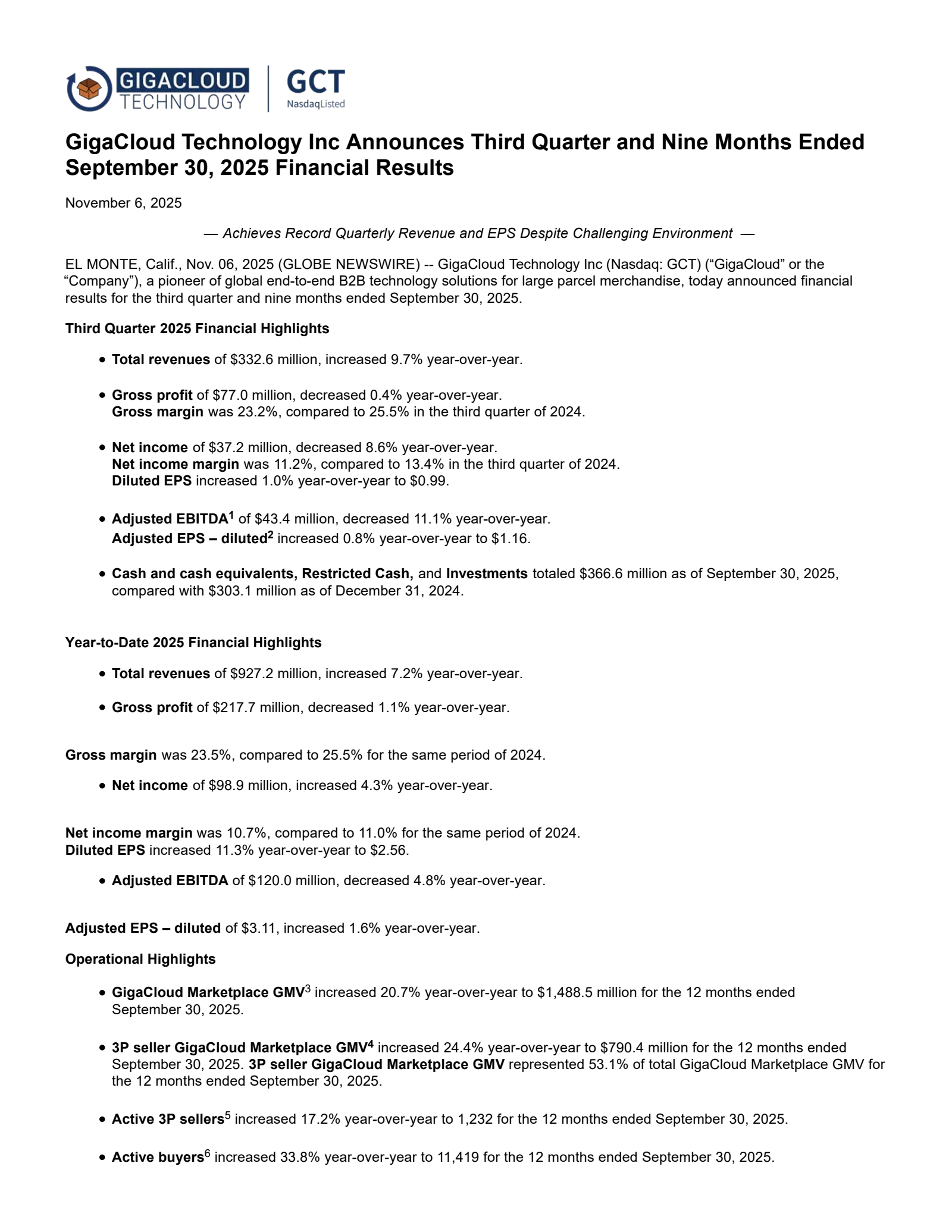GigaCloud Technology's Q3 2025 Earnings Release