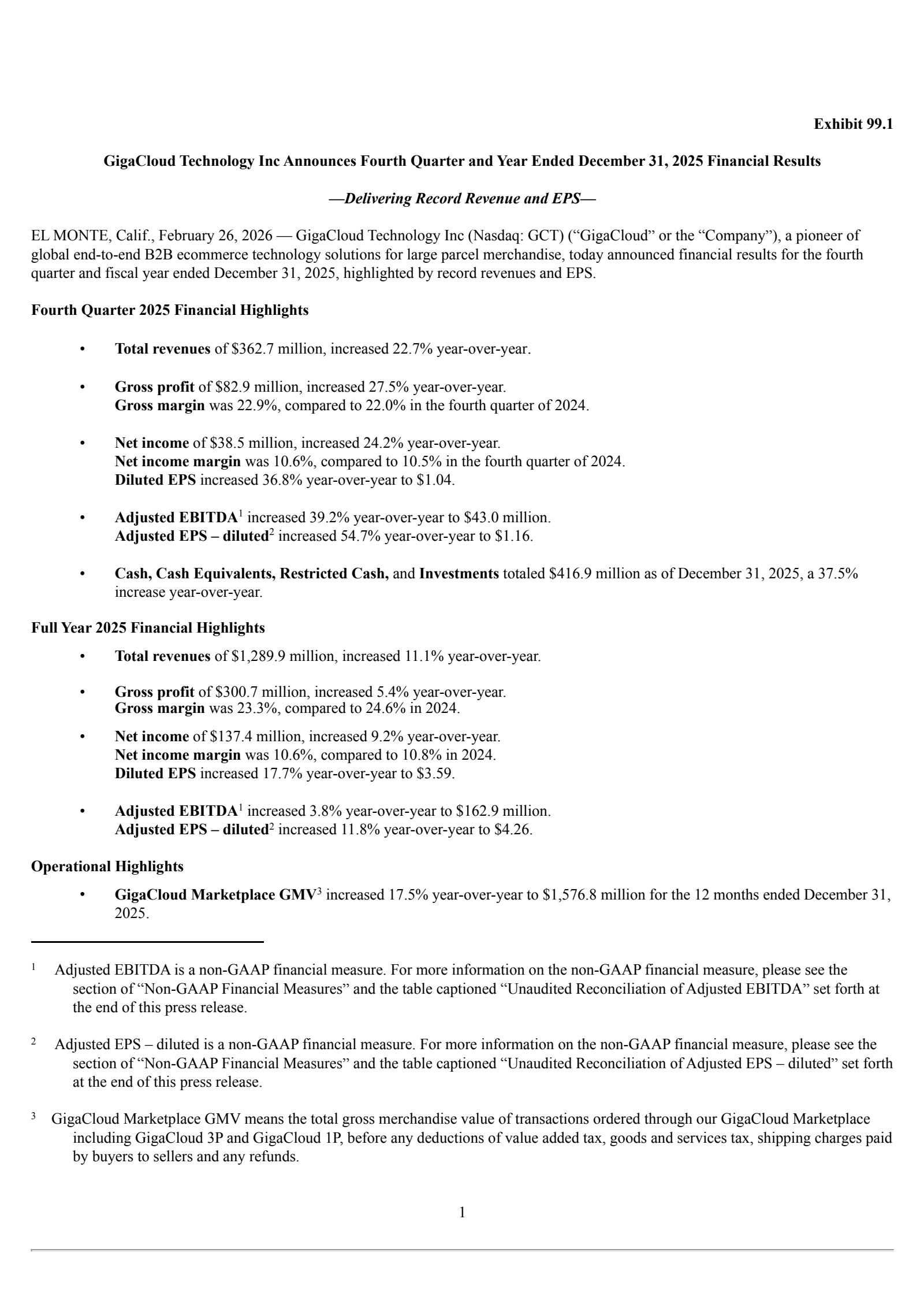 GigaCloud Technology's Q4 2025 Press Release