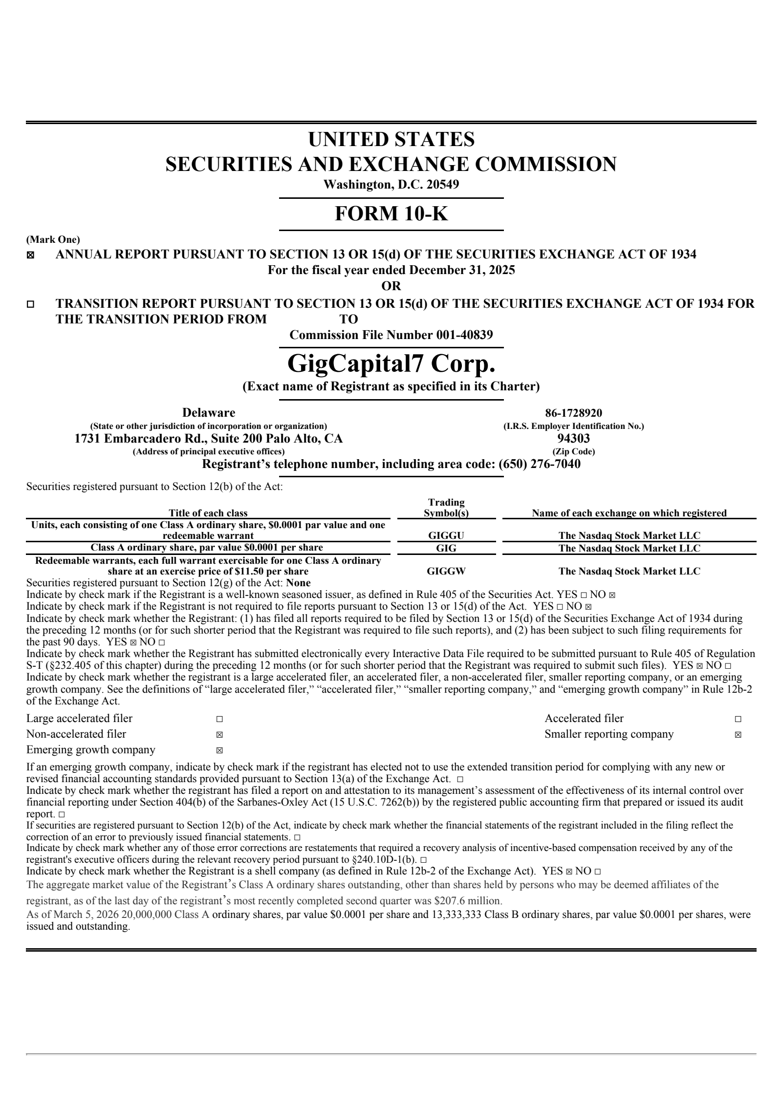 GigCapital7's Q4 2025 Annual report
