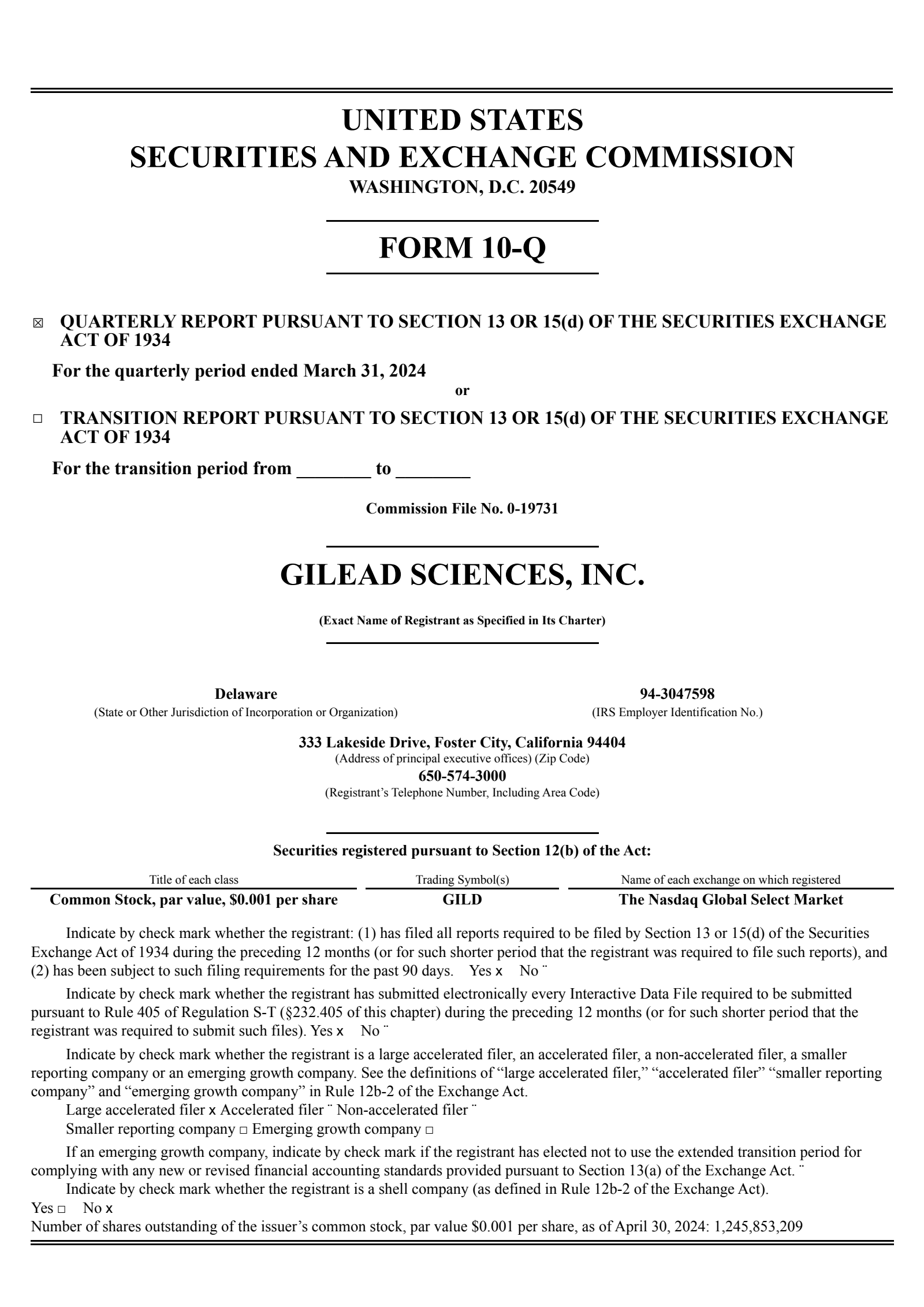 Gilead Sciences' Q1 2024 Quarterly report