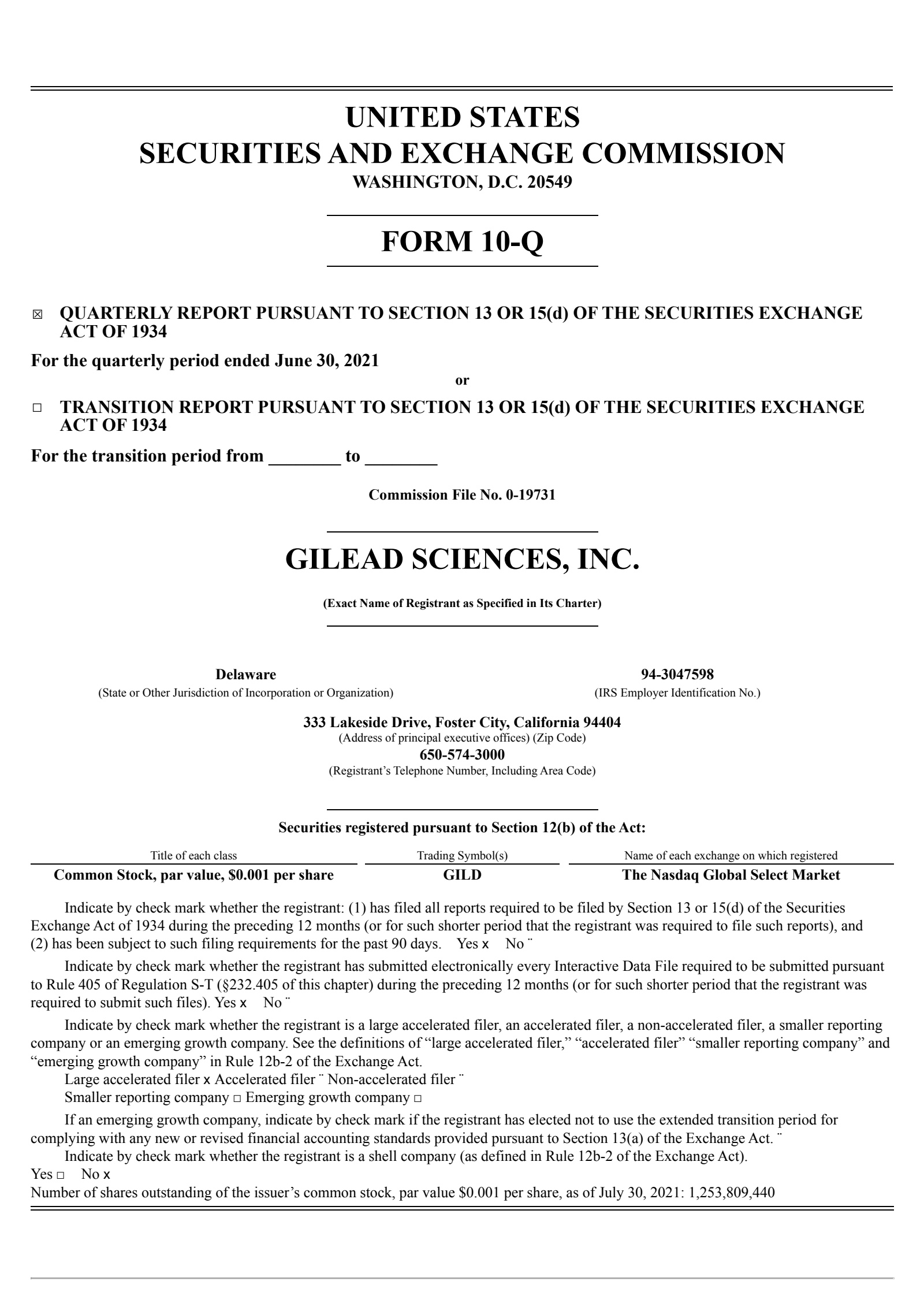 Gilead Sciences' Q2 2021 Quarterly report