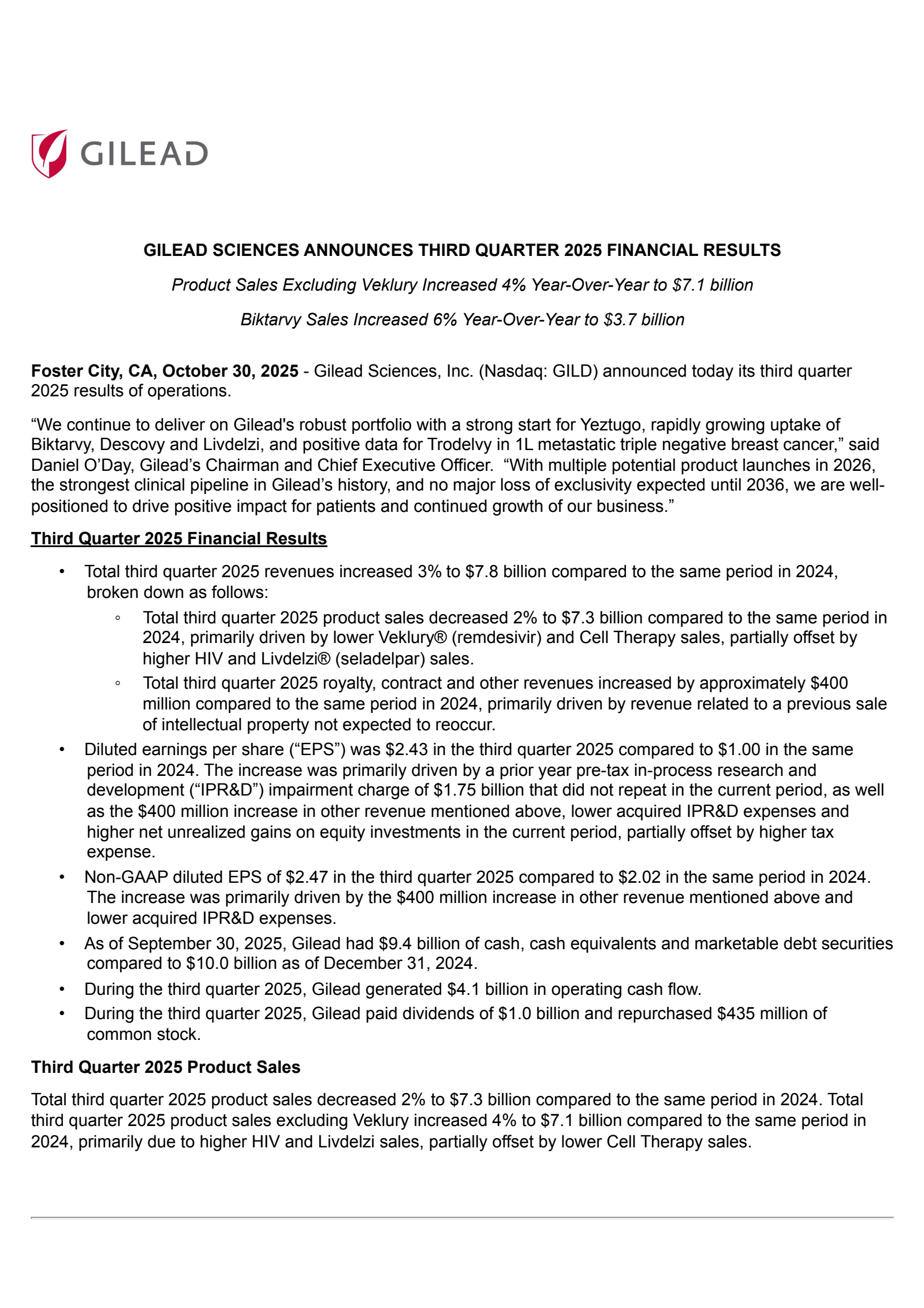 Gilead Sciences' Q3 2025 Earnings Release