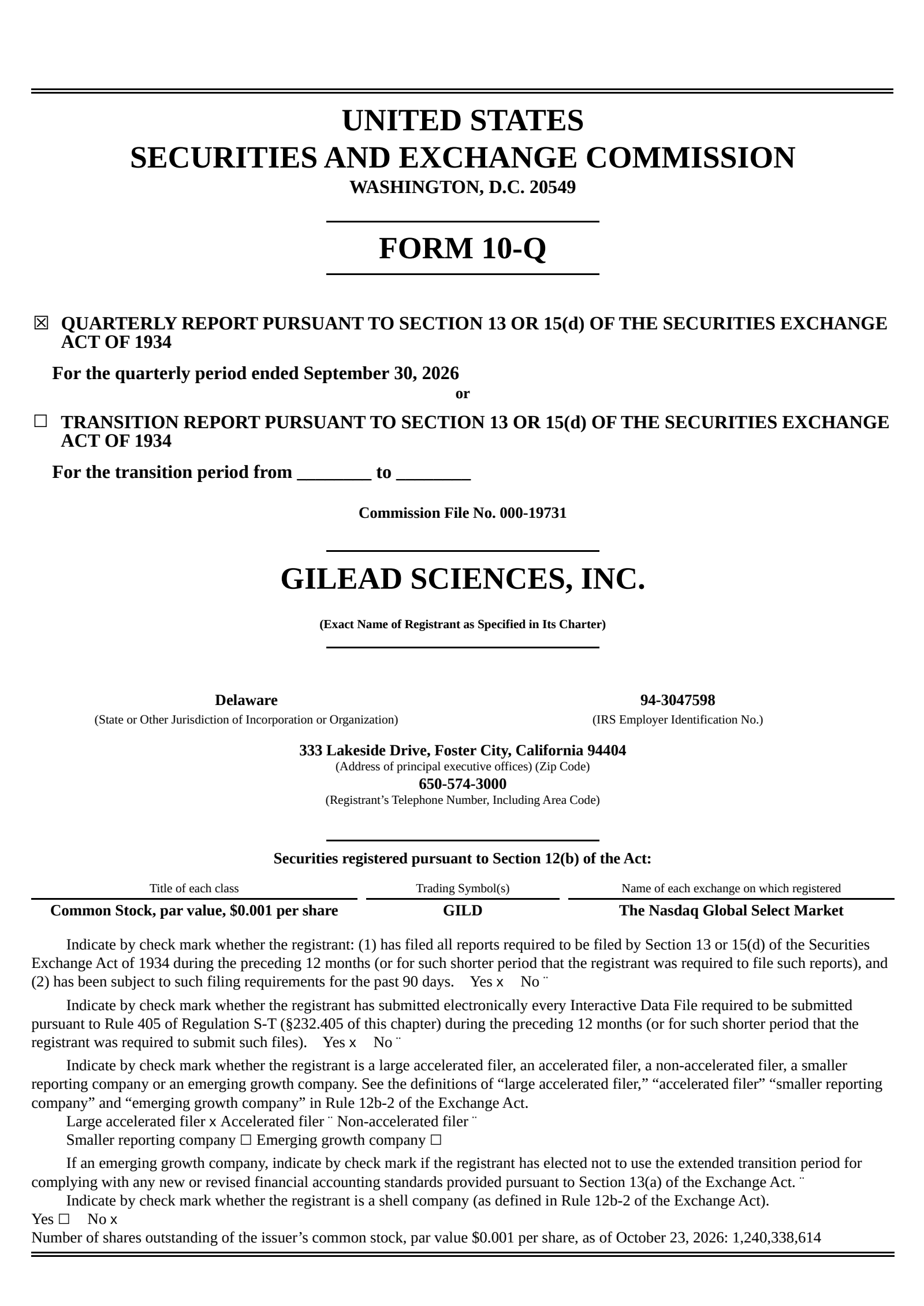 Gilead Sciences' Q3 2026 Quarterly report