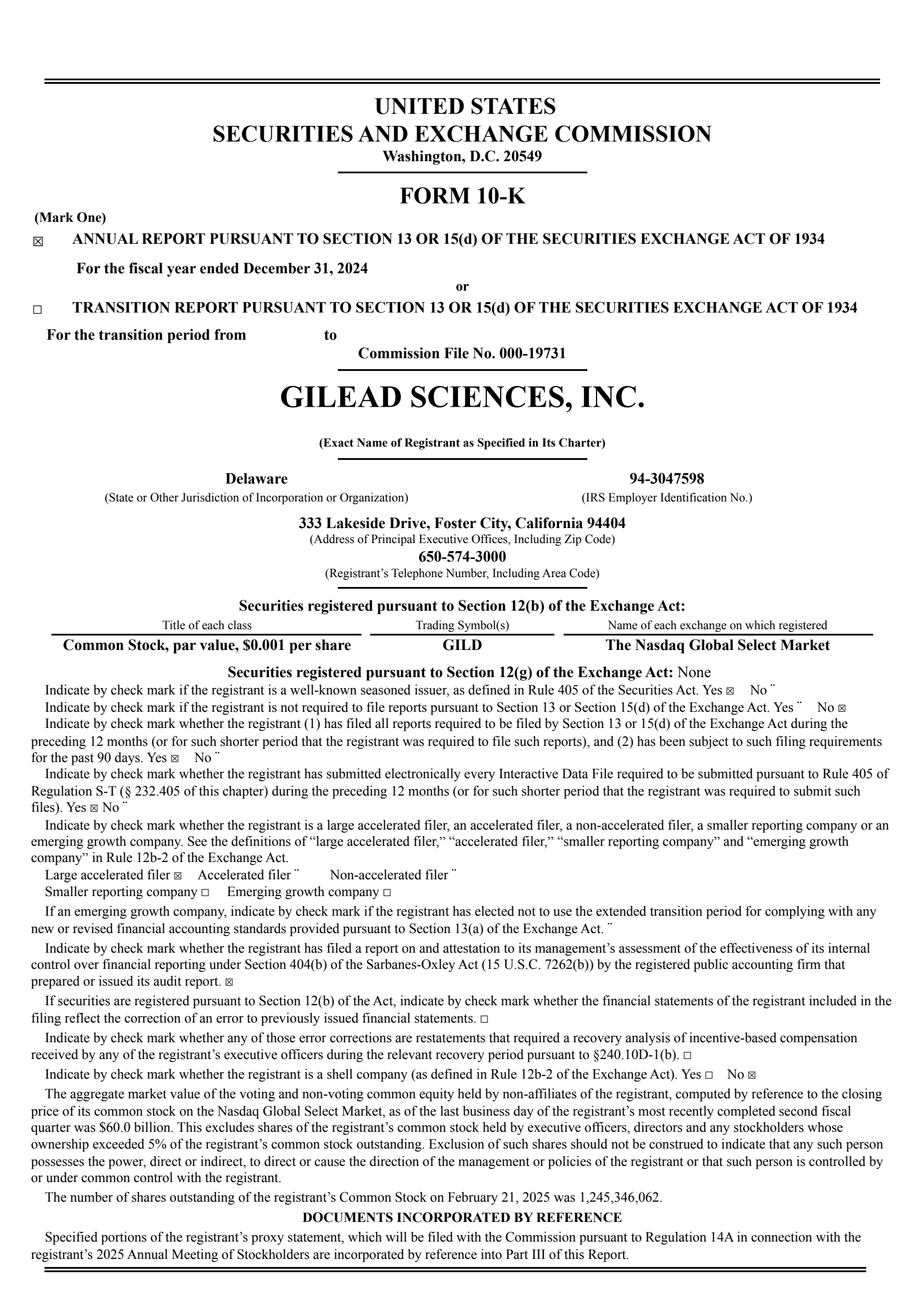 Gilead Sciences' Q4 2024 Annual Report
